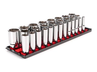 1/2 Inch Drive Deep 6-Point Socket Set with Rails, 29-Piece (10-38 mm) 