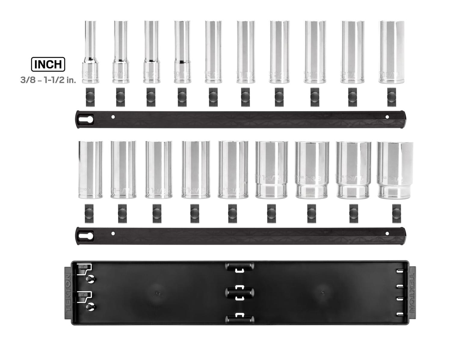 TEKTON SHD92127-T 1/2 Inch Drive Deep 12-Point Socket Set with Rails, 19-Piece (3/8-1-1/2 in.)