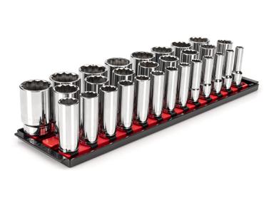 1/2 Inch Drive Deep 12-Point Socket Set with Rails, 29-Piece (10-38 mm) 
