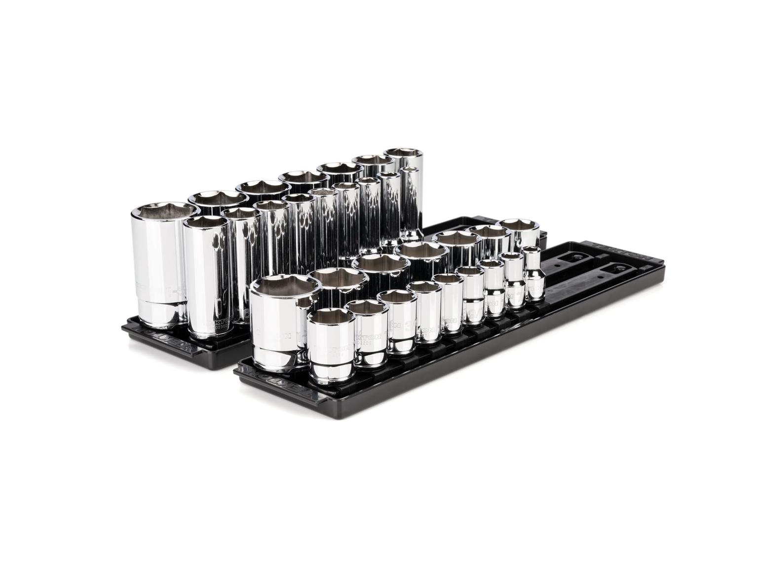 1/2 Inch Drive 6-Point Socket Set, 32-Piece (3/8-1-5/16 in.) with Rails
