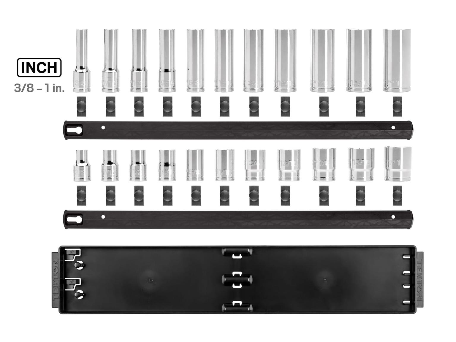 TEKTON SHD92209-T 1/2 Inch Drive 6-Point Socket Set with Rails, 22-Piece (3/8-1 in.)