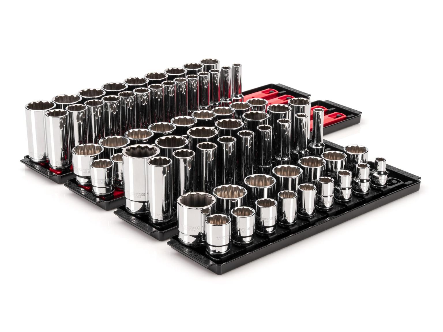 TEKTON SHD92216-T 1/2 Inch Drive 12-Point Socket Set with Rails, 78-Piece (3/8-1-5/16 in., 10-32 mm)