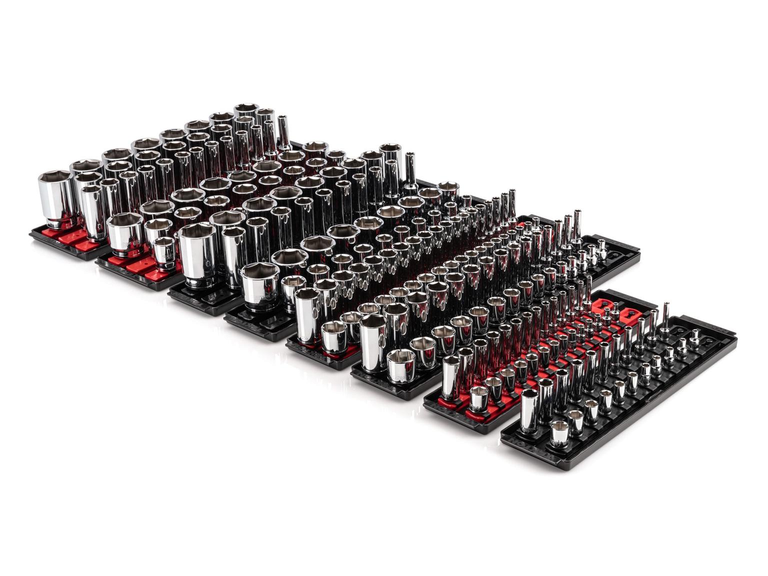1/4, 3/8, 1/2 Inch Drive 6-Point Socket Set with Rails (214-Piece)