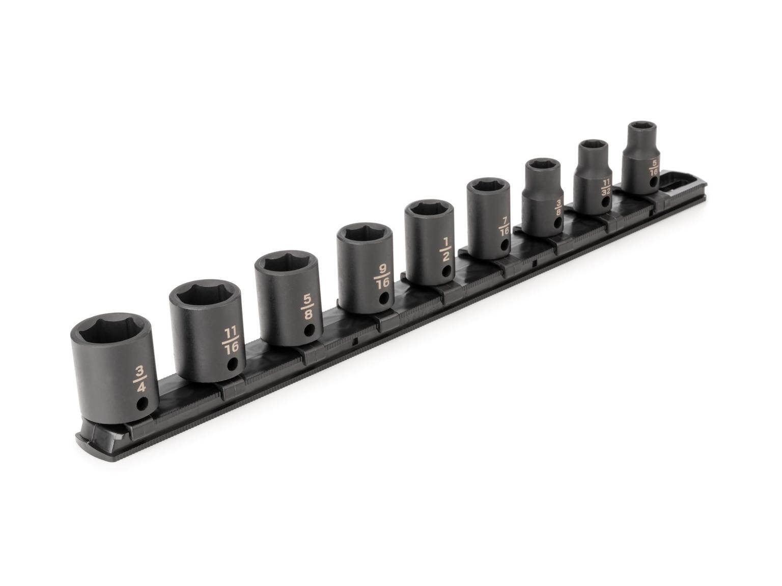 TEKTON SID91100-T 3/8 Inch Drive 6-Point Impact Socket Set with Rail, 9-Piece (5/16-3/4 in.)