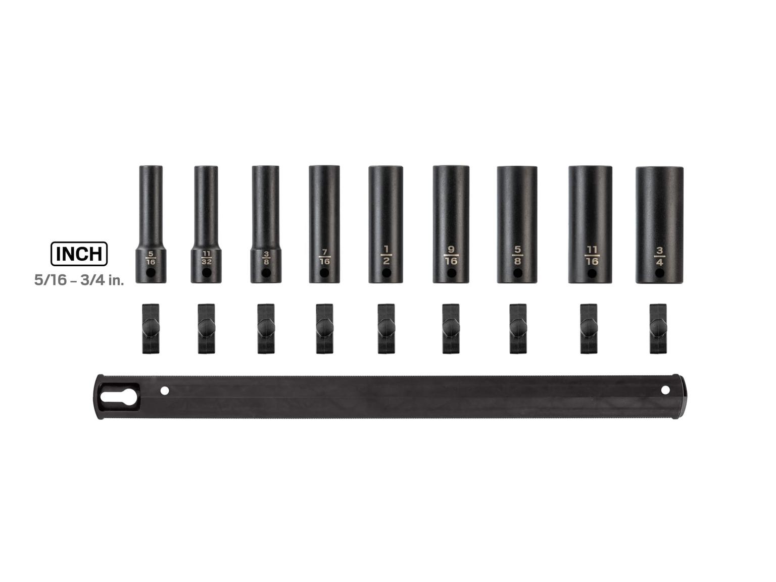 TEKTON SID91109-T 3/8 Inch Drive Deep 12-Point Impact Socket Set with Rail, 9-Piece (5/16-3/4 in.)