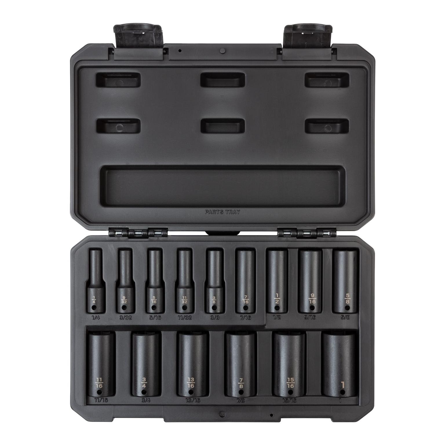 TEKTON SID91301-D 3/8 Inch Drive Deep 6-Point Impact Socket Set with Case, 15-Piece (1/4-1 in.)