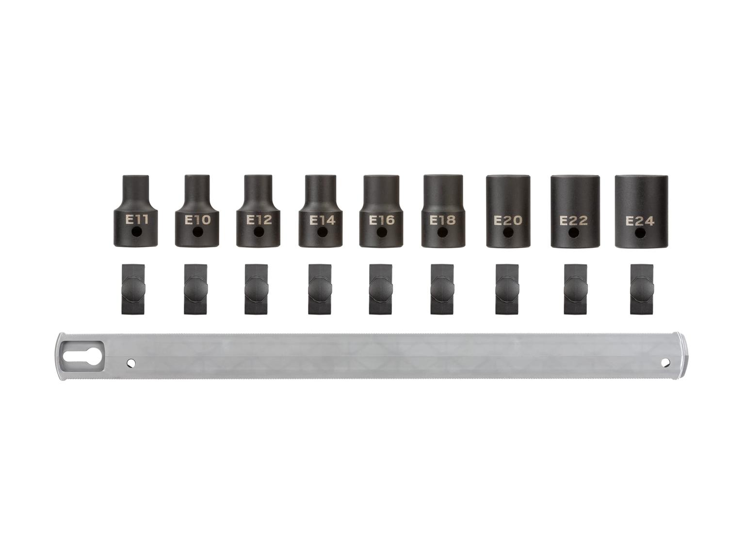 TEKTON SID92100-T 1/2 Inch Drive External Star Impact Socket Set with Rail, 9-Piece (E10-E24)