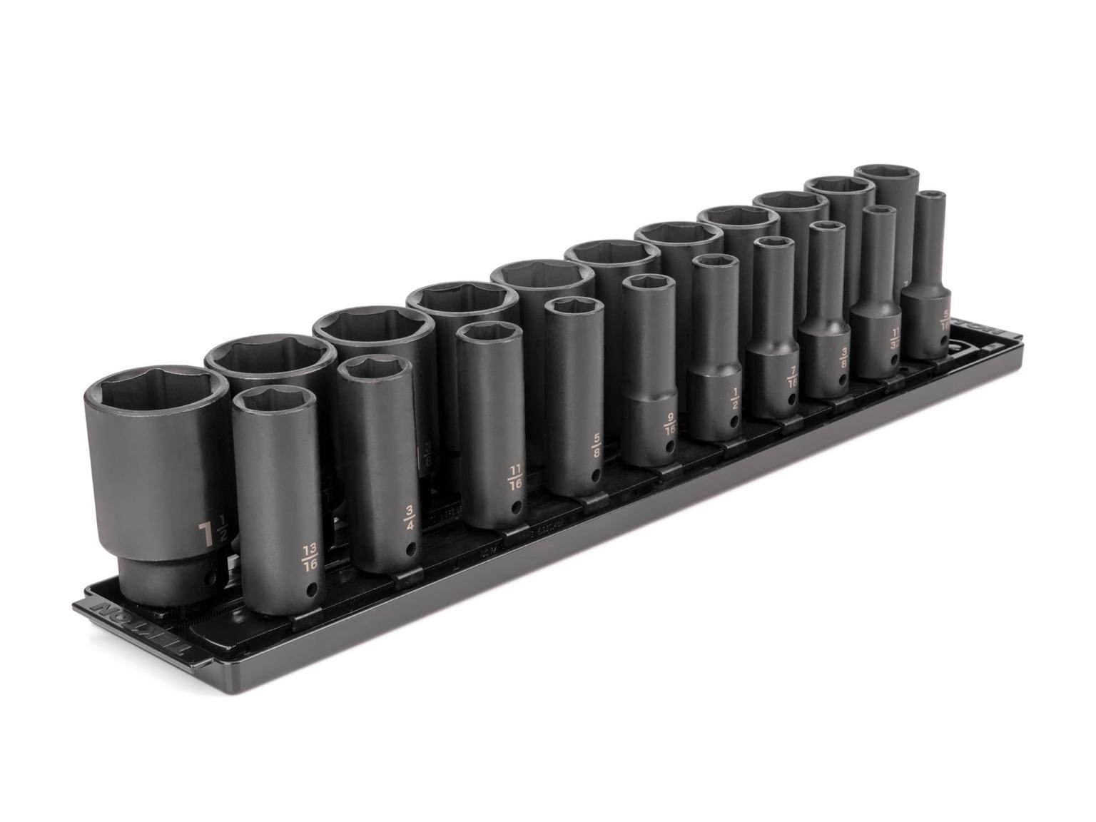1/2 Inch Drive Deep 6-Point Impact Socket Set with Rails, 21-Piece (5/16-1-1/2 in.)