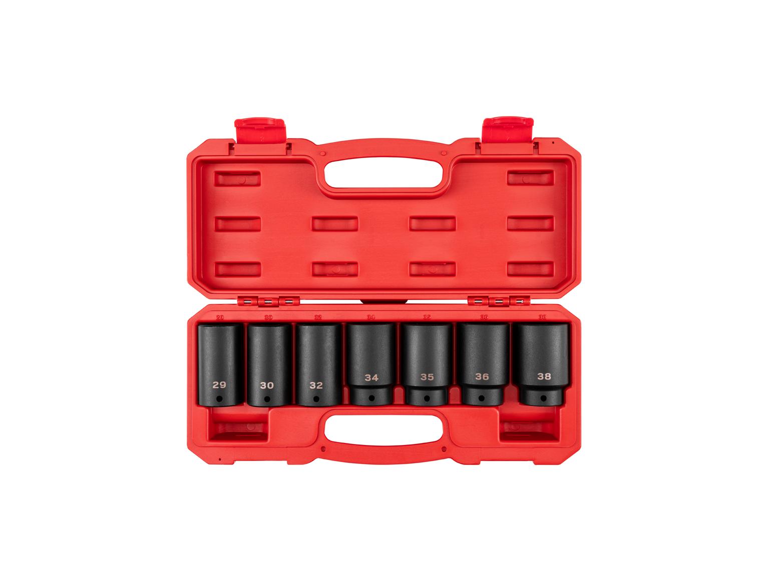 TEKTON SID92340-D 1/2 Inch Drive Deep 6-Point Axle Nut Impact Socket Set with Case, 7-Piece (29-38 mm)