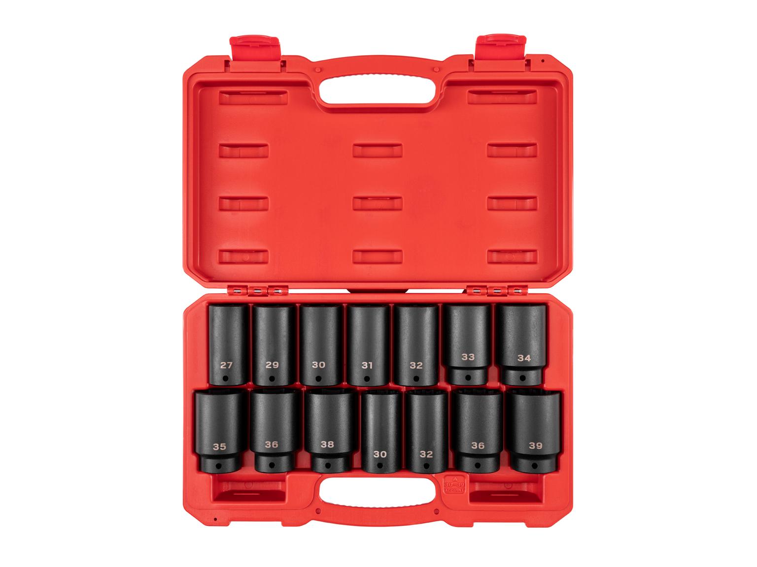 TEKTON SID92341-D 1/2 Inch Drive Deep 6-Point and 12-Point Axle Nut Impact Socket Set with Case, 14-Piece (27-39 mm)