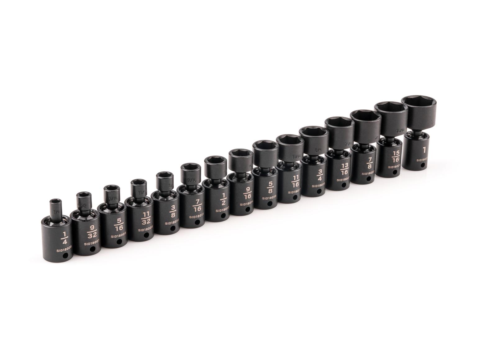 3/8 Inch Drive Universal Joint Impact Socket Set (15-Piece)