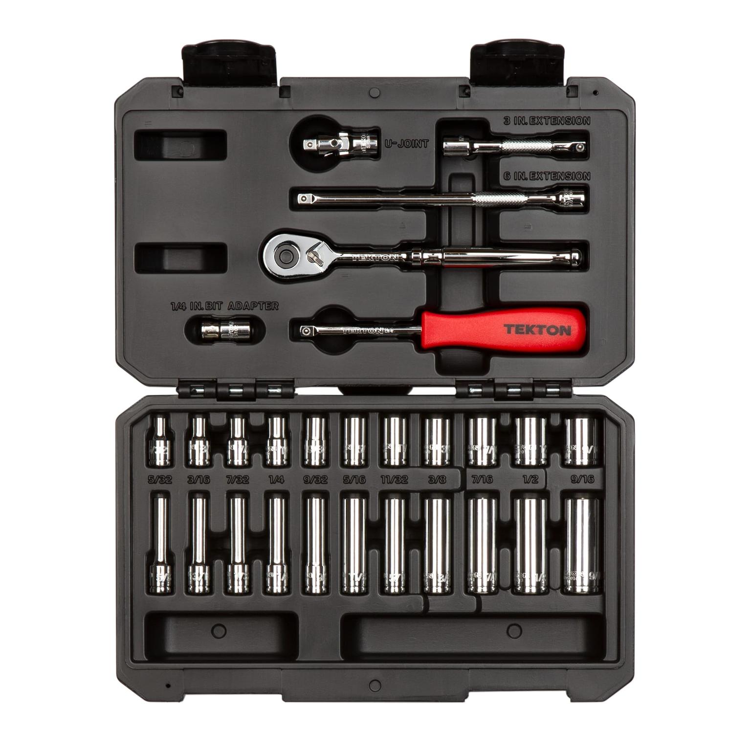 1/4 Inch Drive 6-Point Socket and Ratchet Set (29-Piece)