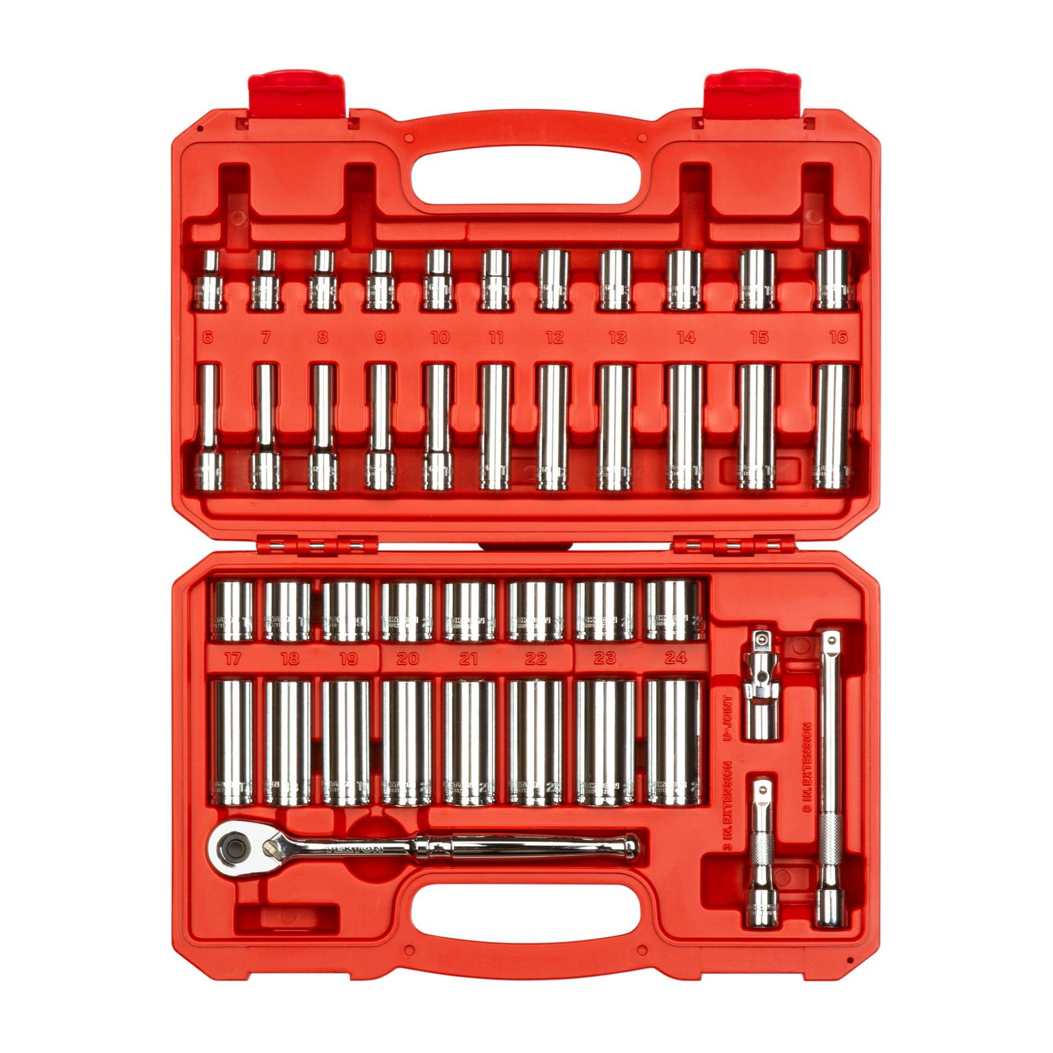 3/8 Inch Drive 6-Point Socket and Ratchet Set, 42-Piece (6-24 mm)