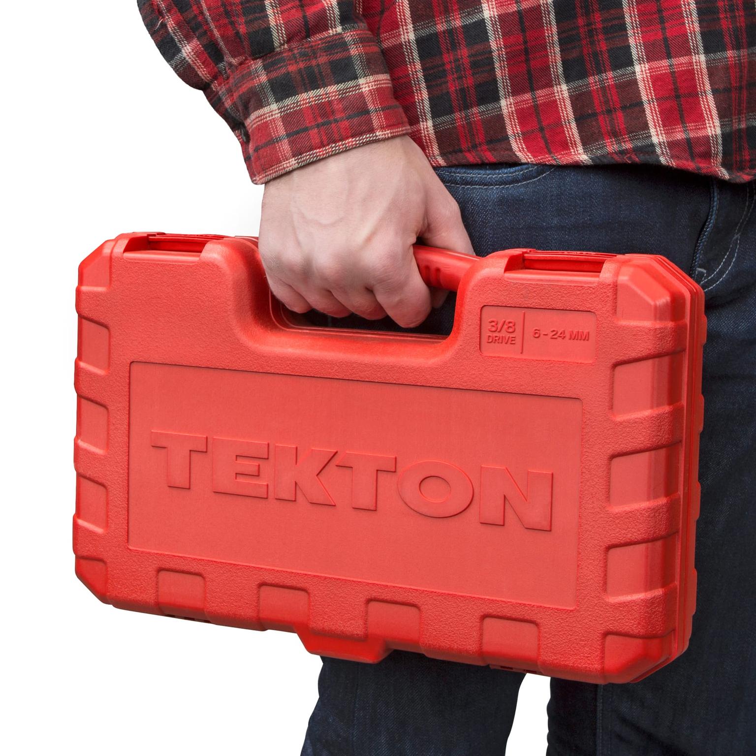 TEKTON SKT15201-D 3/8 Inch Drive 6-Point Socket and Ratchet Set, 42-Piece (6-24 mm)