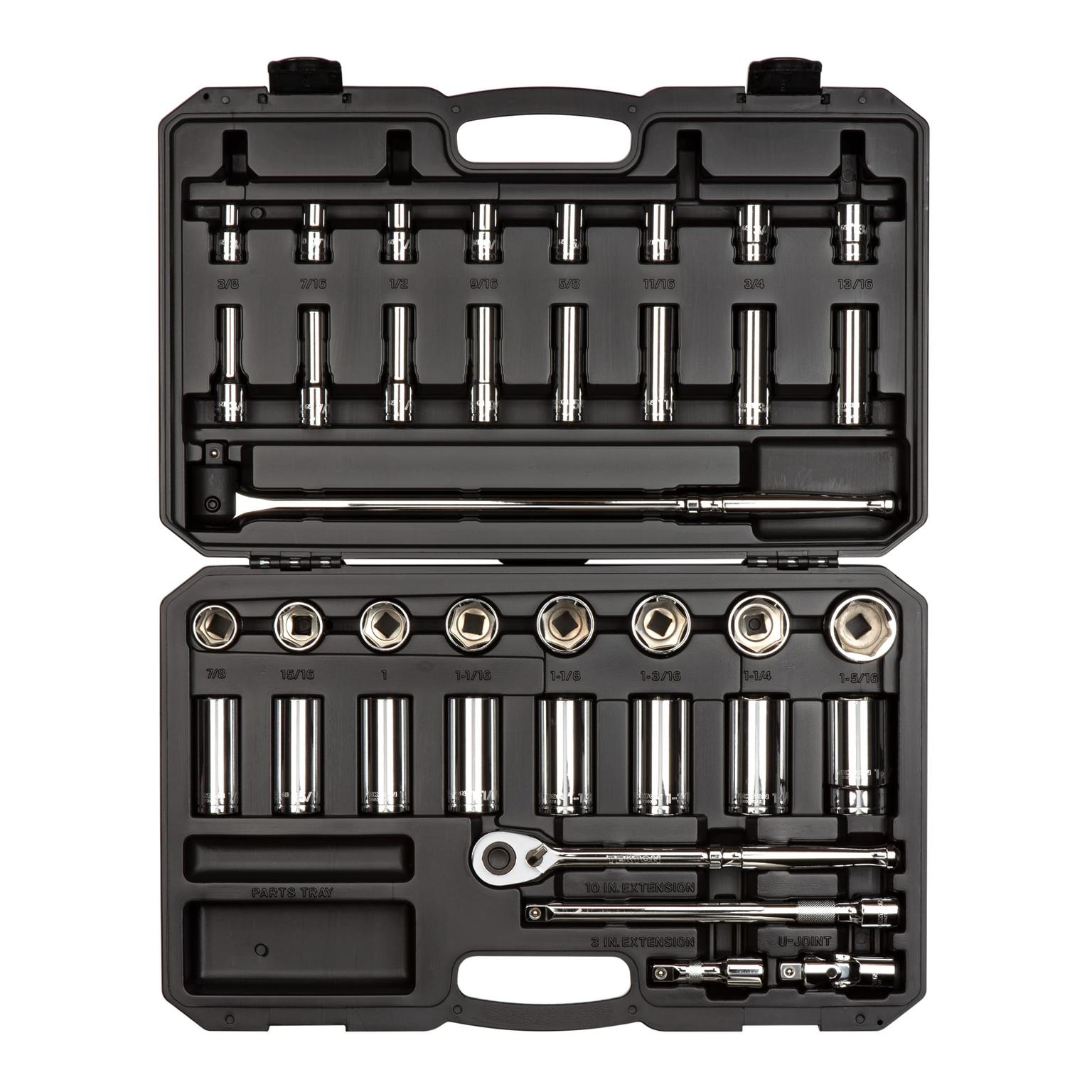 1/2 Inch Drive 6-Point Socket and Ratchet Set (37-Piece)