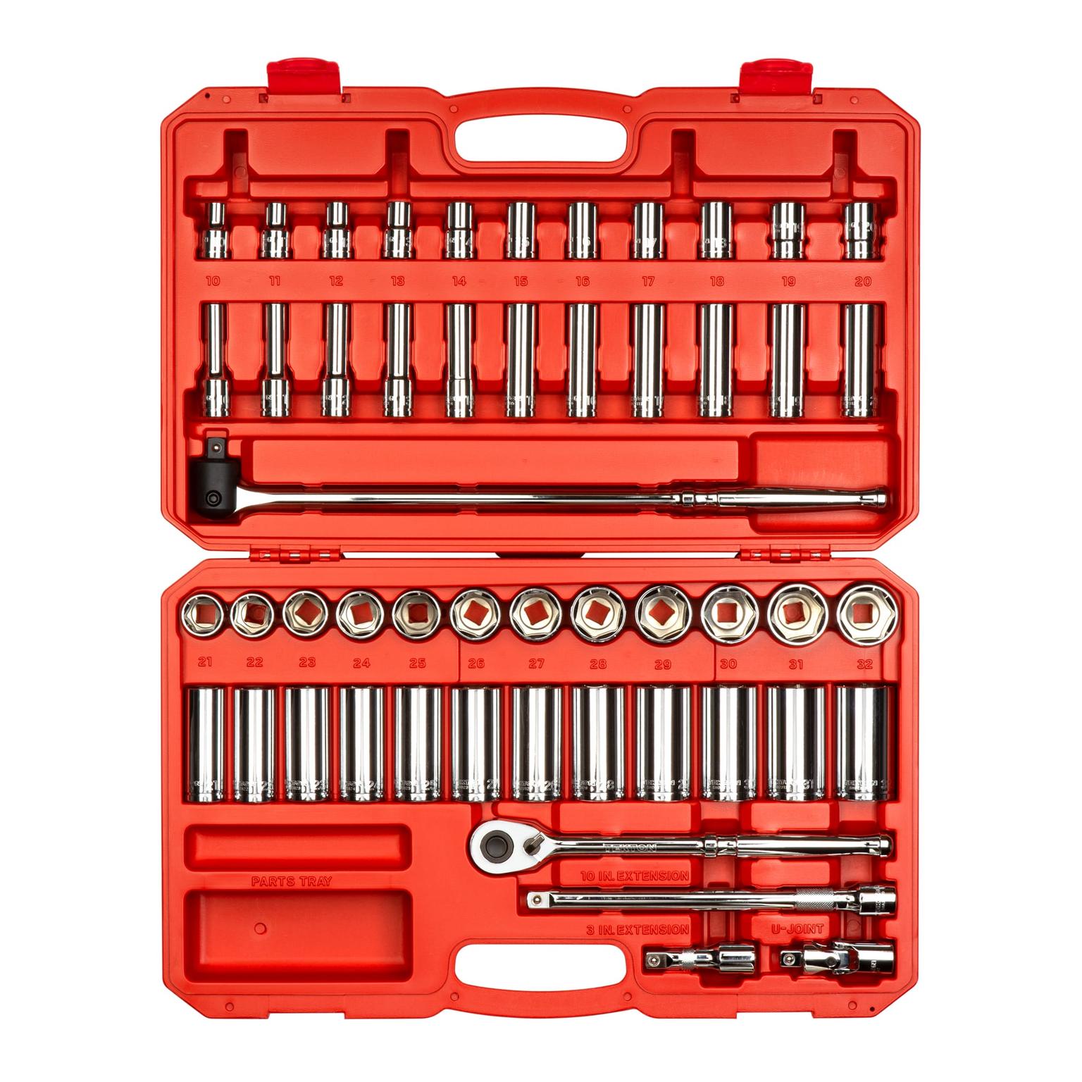 1/2 Inch Drive 6-Point Socket and Ratchet Set (51-Piece)