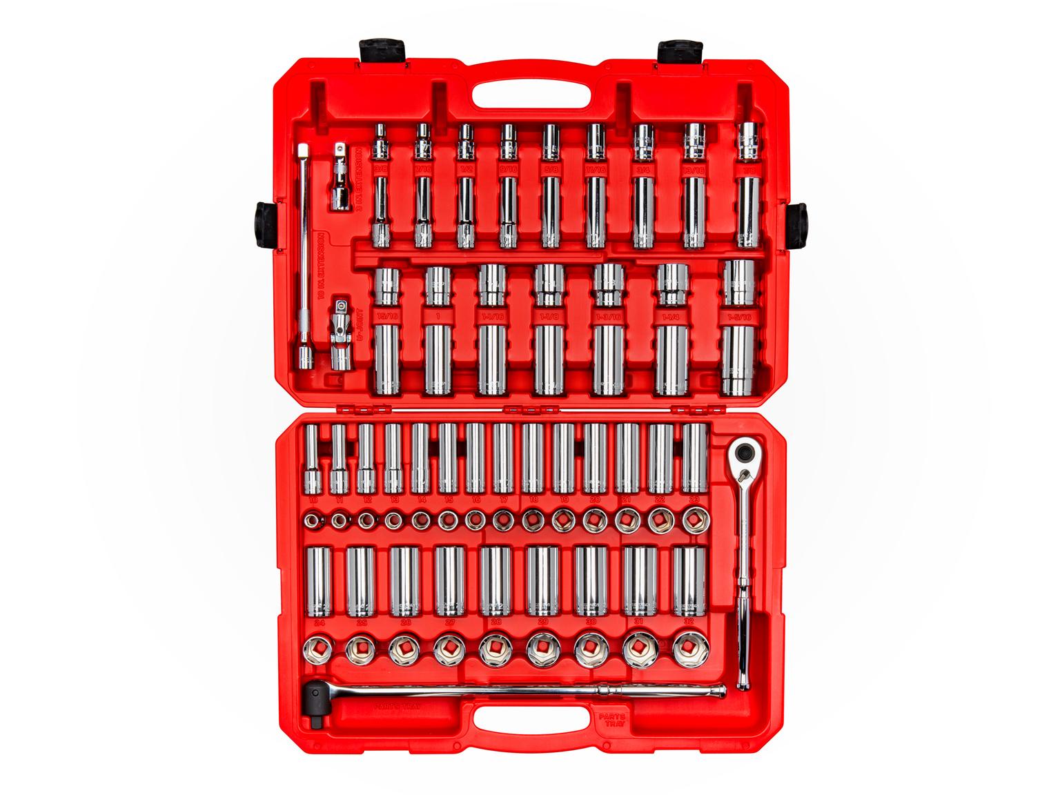 TEKTON SKT25302-D 1/2 Inch Drive 6-Point Socket and Ratchet Set, 83-Piece (3/8 - 1-5/16 in., 10-32 mm)