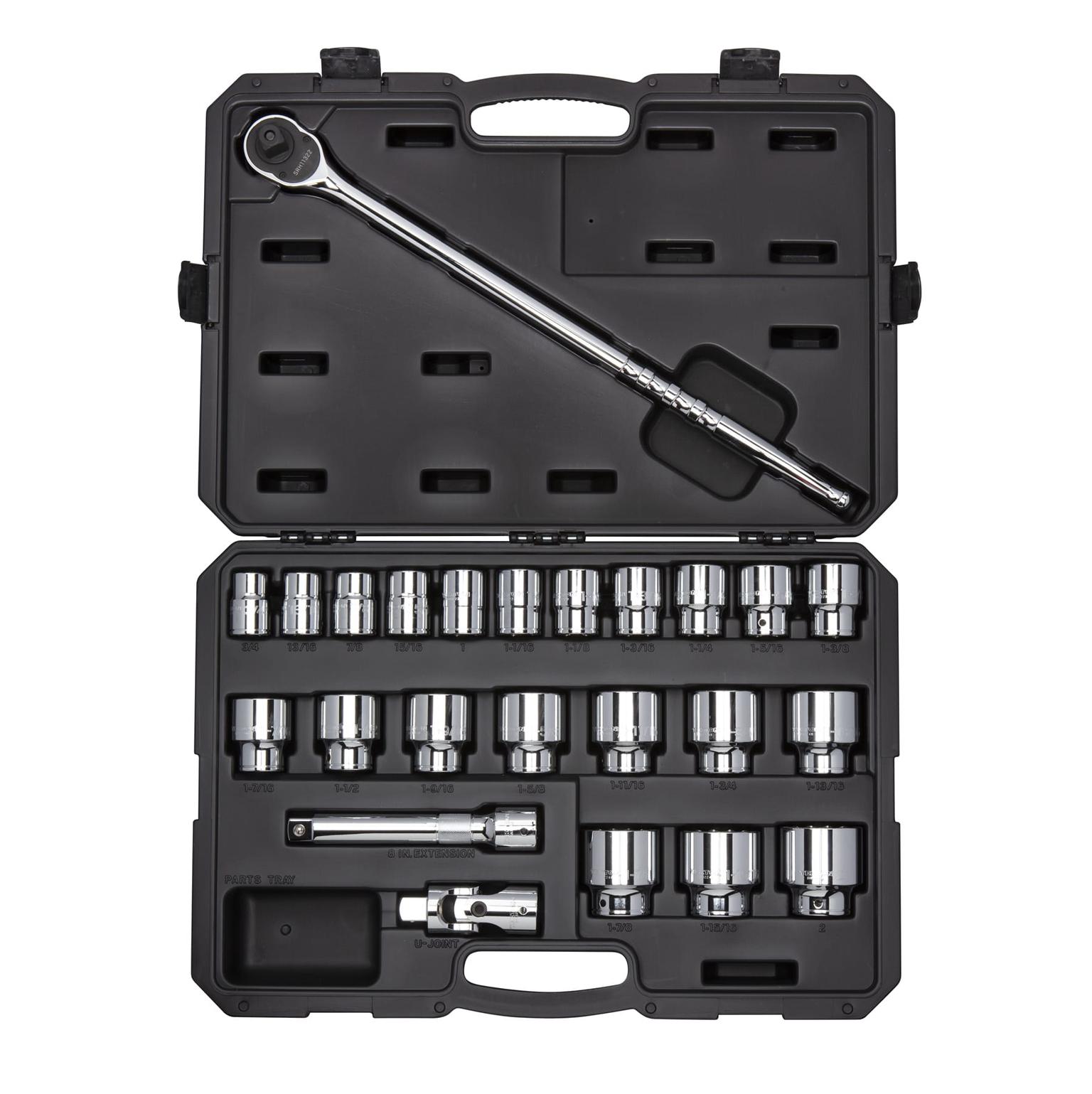 3/4 Inch Drive 6-Point Socket and Ratchet Set (24-Piece)