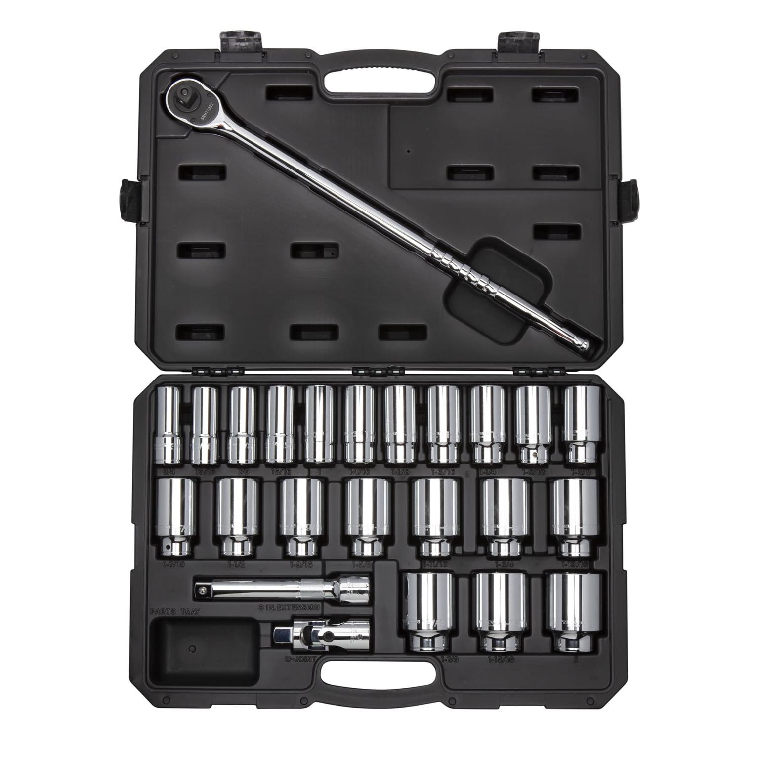 3/4 Inch Drive Deep 6-Point Socket and Ratchet Set (24-Piece)