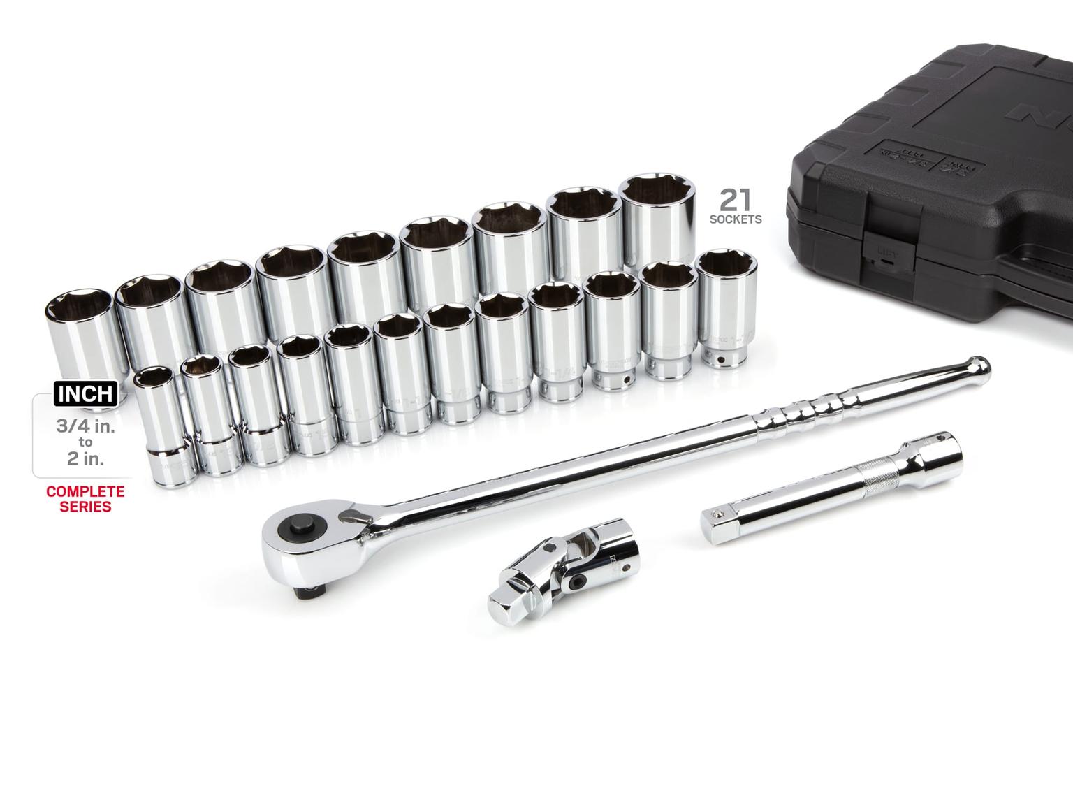 TEKTON SKT35106-T 3/4 Inch Drive Deep 6-Point Socket and Ratchet Set, 24-Piece (3/4-2 in.)