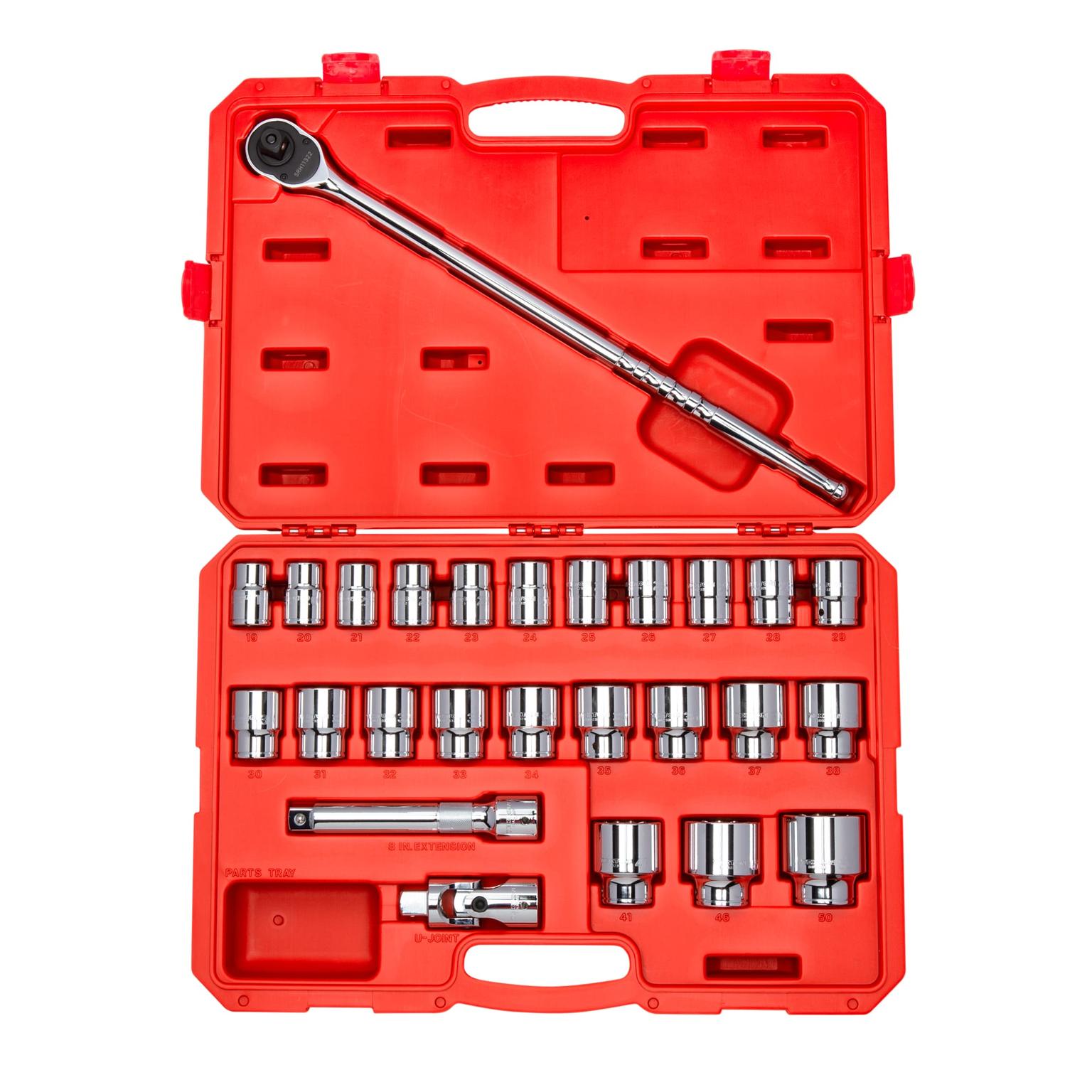 3/4 Inch Drive 6-Point Socket and Ratchet Set (26-Piece)