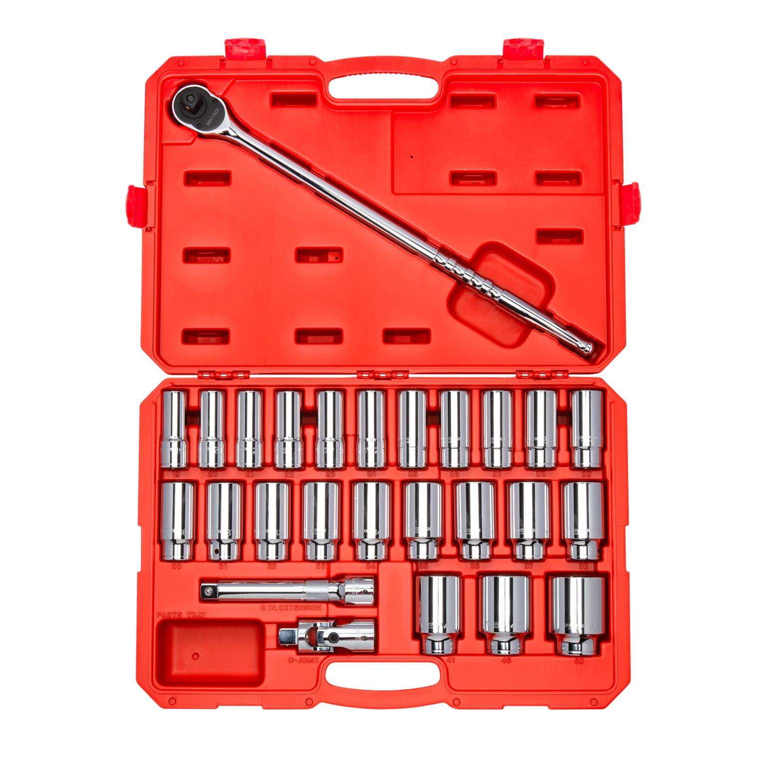 3/4 Inch Drive Deep 6-Point Socket and Ratchet Set (26-Piece)