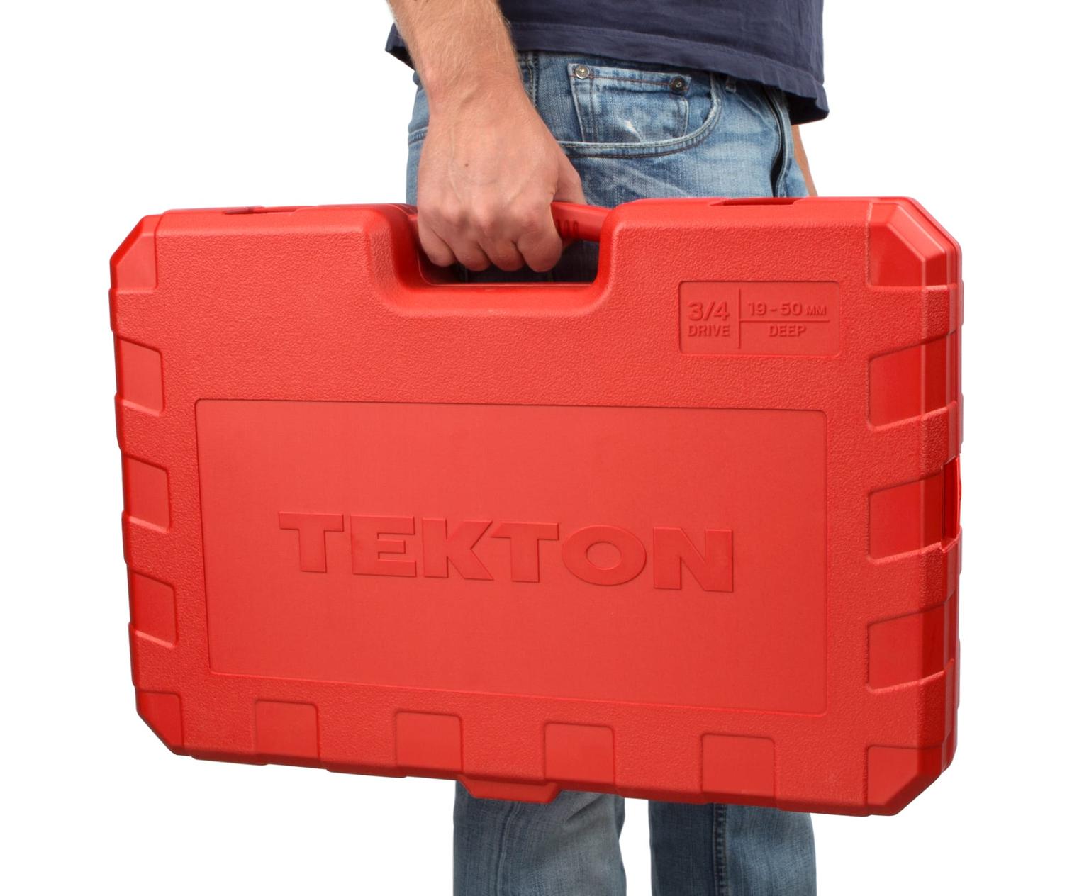 TEKTON SKT35206-T 3/4 Inch Drive Deep 6-Point Socket and Ratchet Set, 26-Piece (19-50 mm)