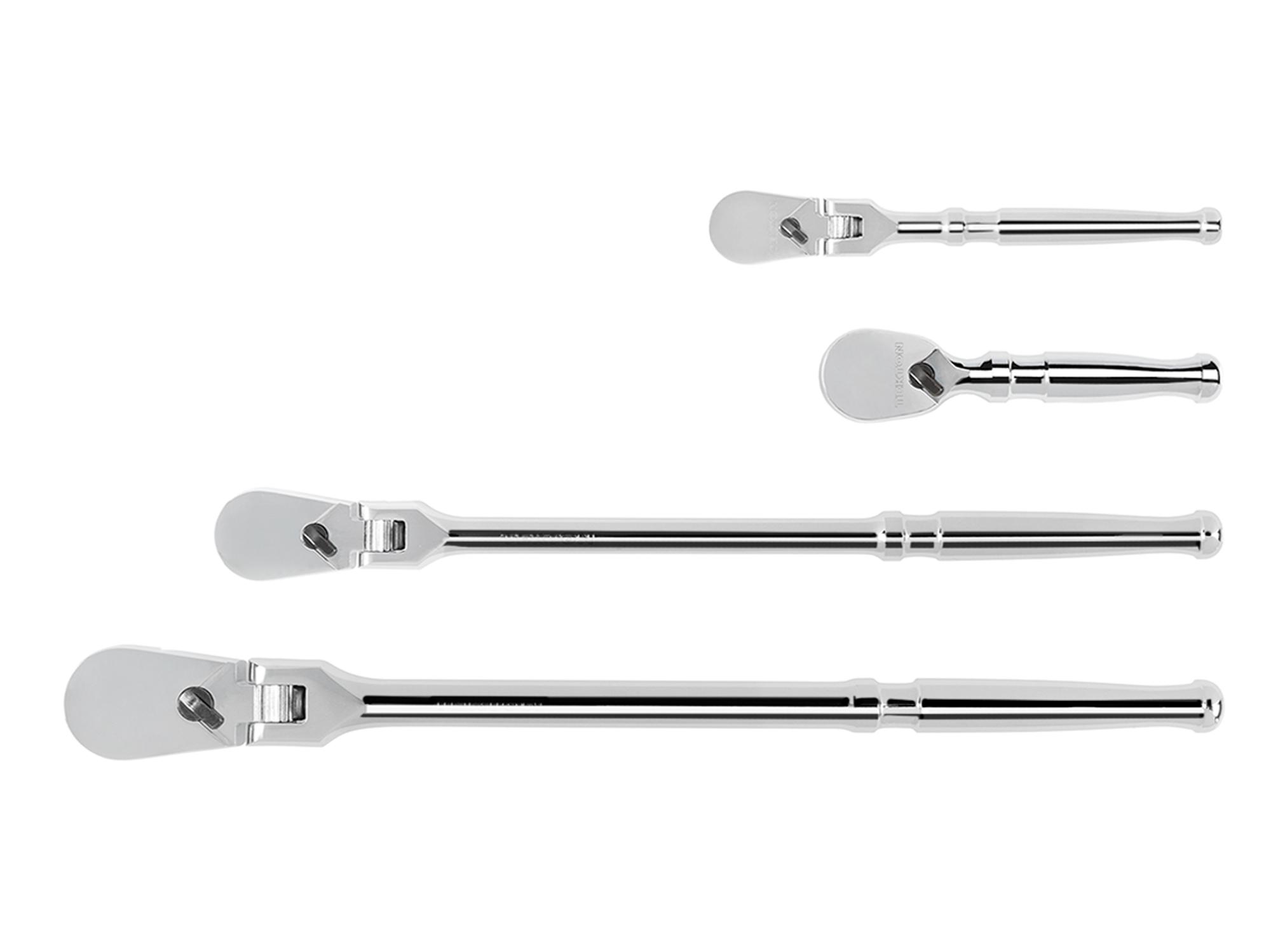 TEKTON SRH99001-T 1/4, 3/8, 1/2 Inch Drive Flex Head Ratchet Set (4-Piece)