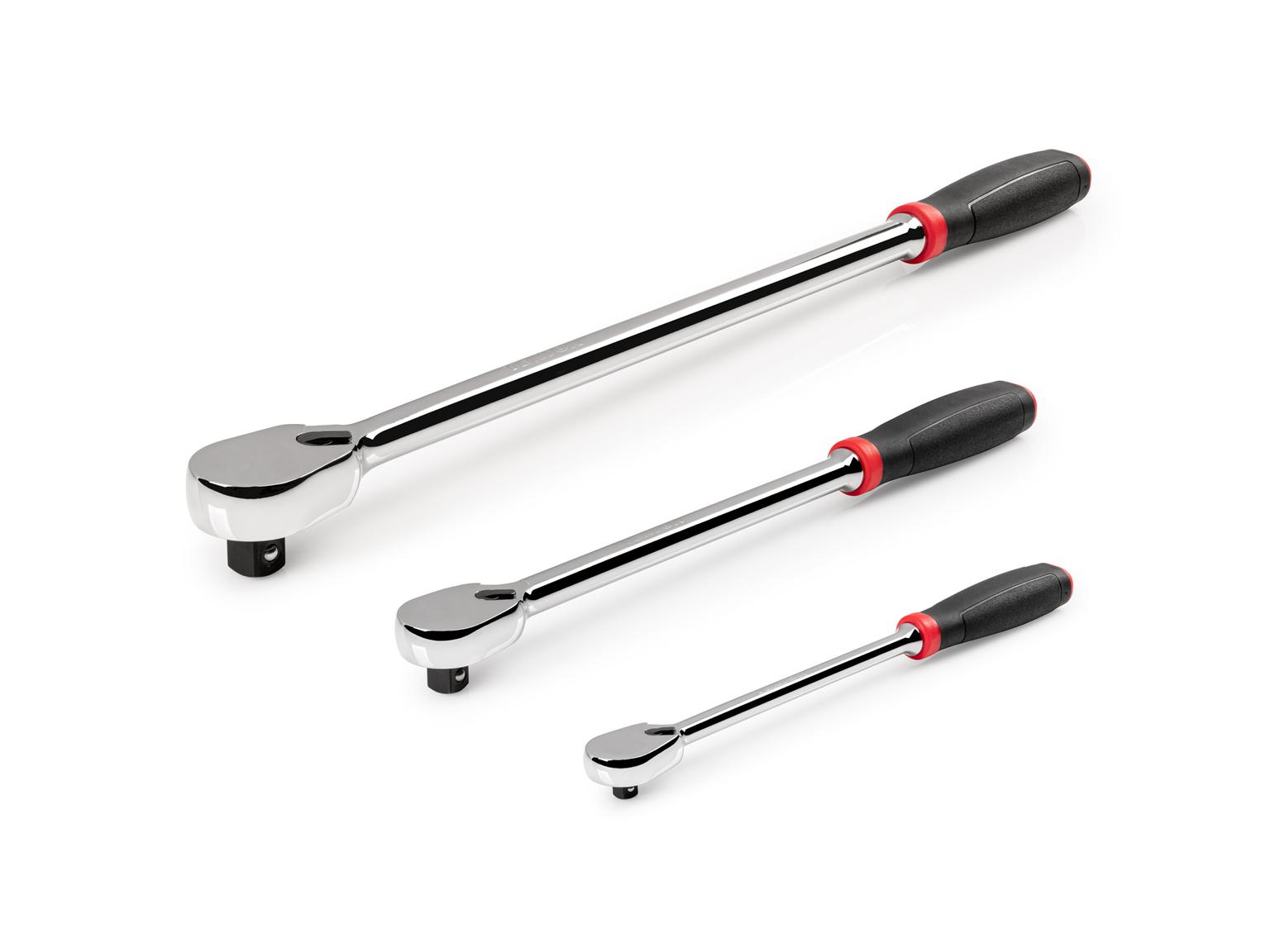 TEKTON SRH99004-T 1/4, 3/8, 1/2 Inch Drive Comfort Grip Ratchet Set, 3-Piece (9, 12, 18 in.)