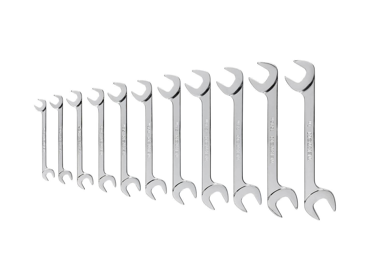 TEKTON WAE90107-T Angle Head Open End Wrench Set, 11-Piece (3/8 - 1 in.)