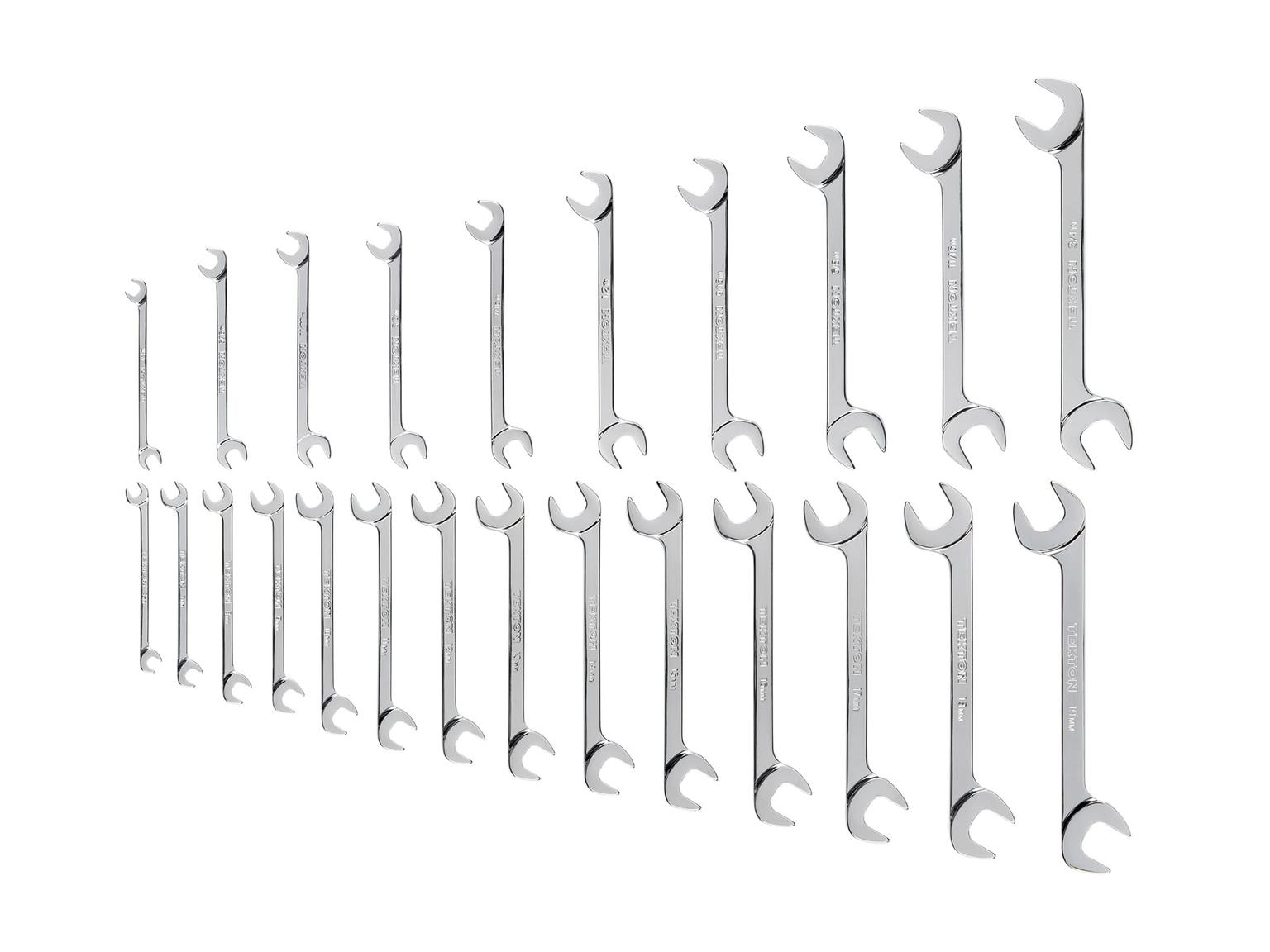 TEKTON WAE90301-T Angle Head Open End Wrench Set, 23-Piece (1/4 - 3/4 in., 8 - 19 mm)