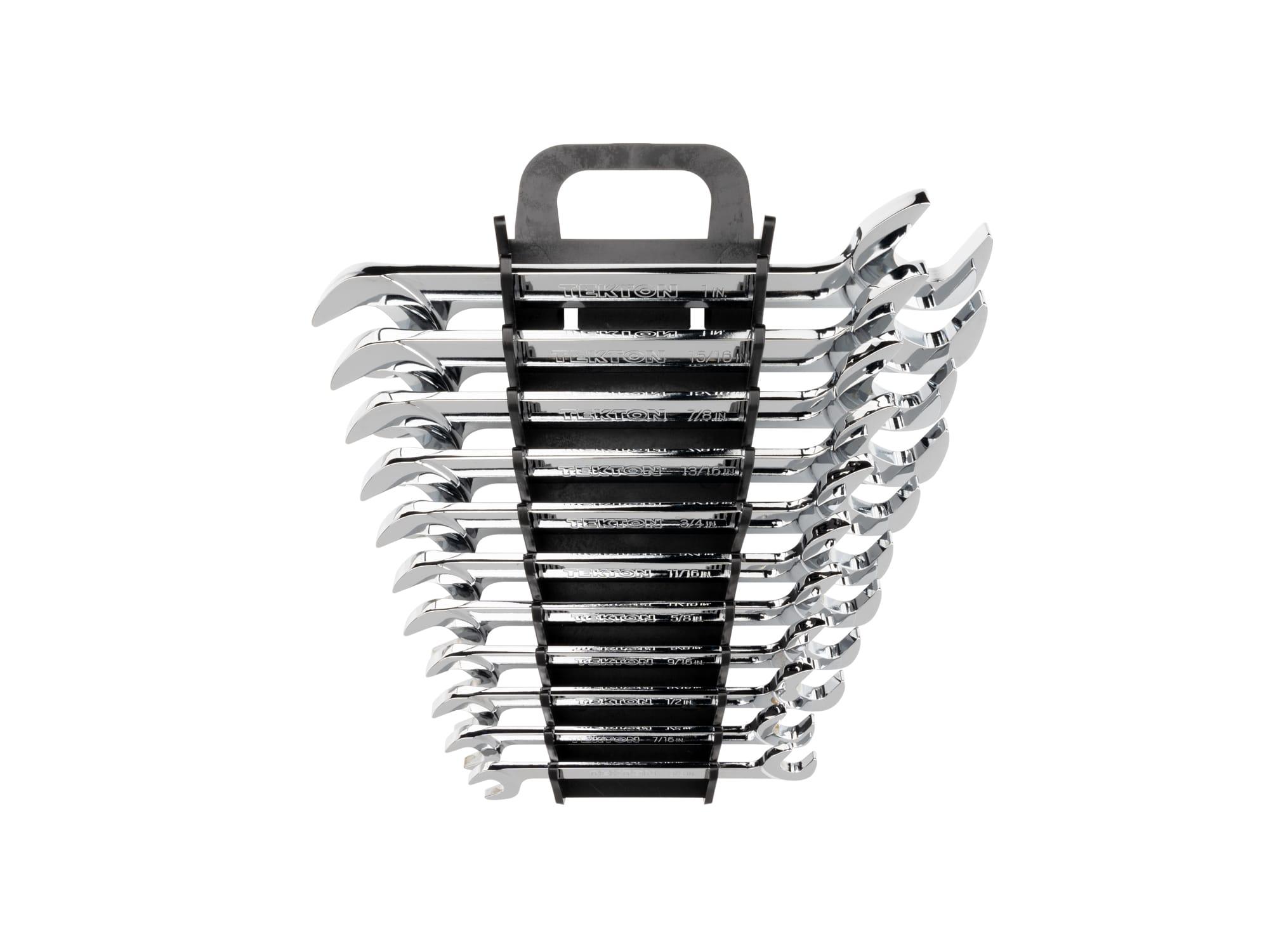 TEKTON WAE91102-T Angle Head Open End Wrench Set with Holder, 11-Piece (3/8 - 1 in.)