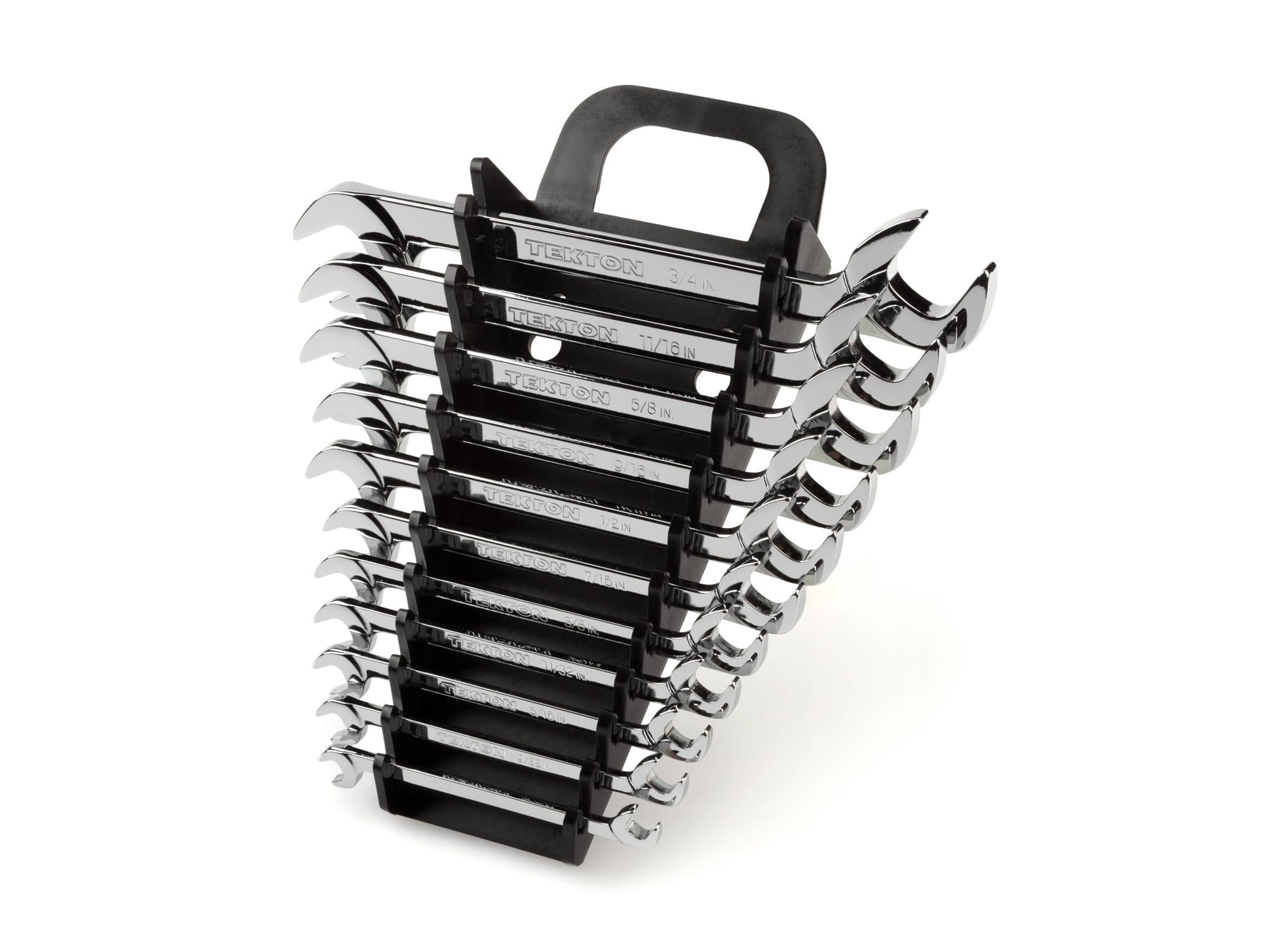 TEKTON WAE91103-T Angle Head Open End Wrench Set with Holder, 11-Piece (1/4 - 3/4 in.)