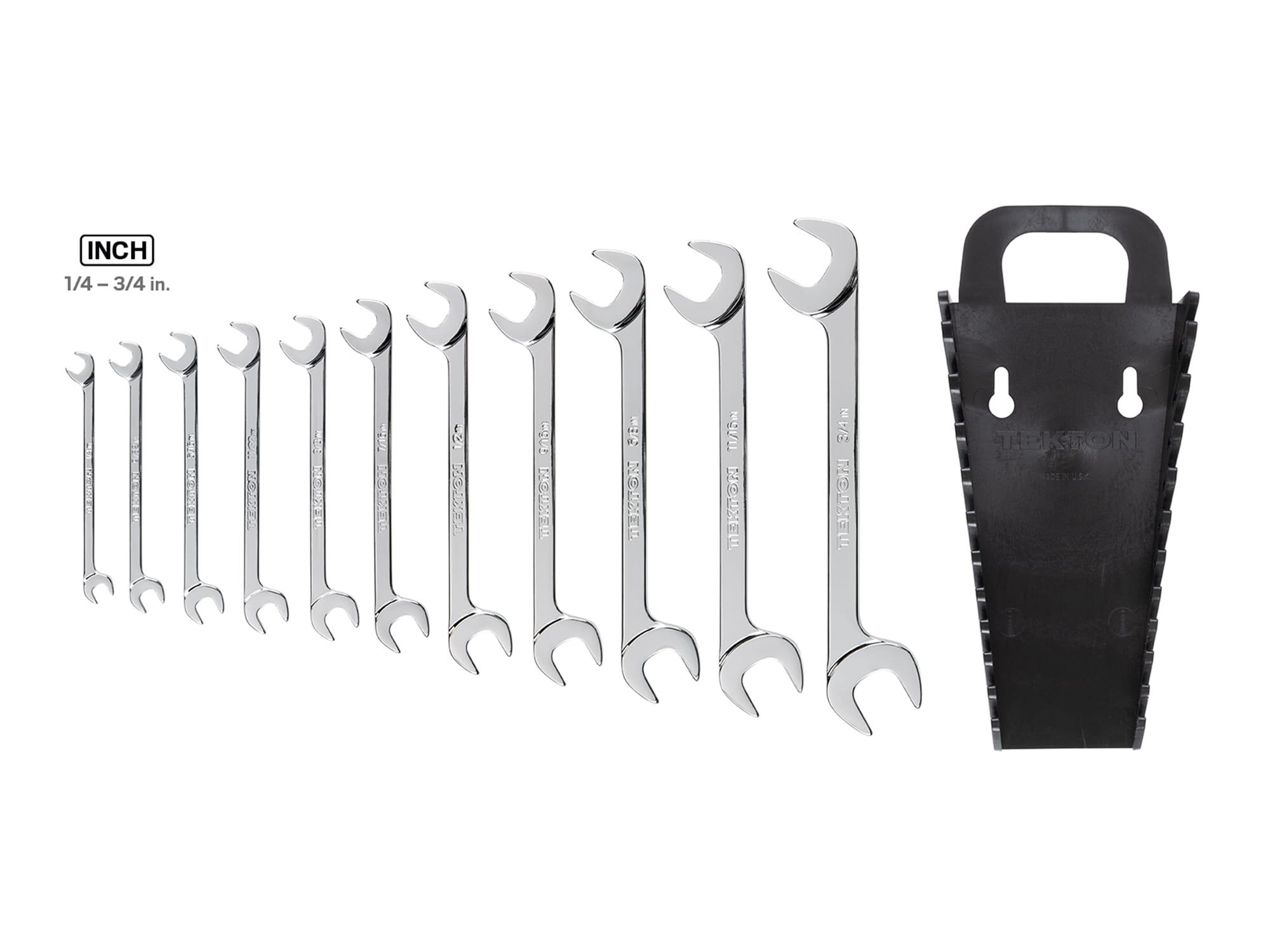 TEKTON WAE91103-T Angle Head Open End Wrench Set with Holder, 11-Piece (1/4 - 3/4 in.)