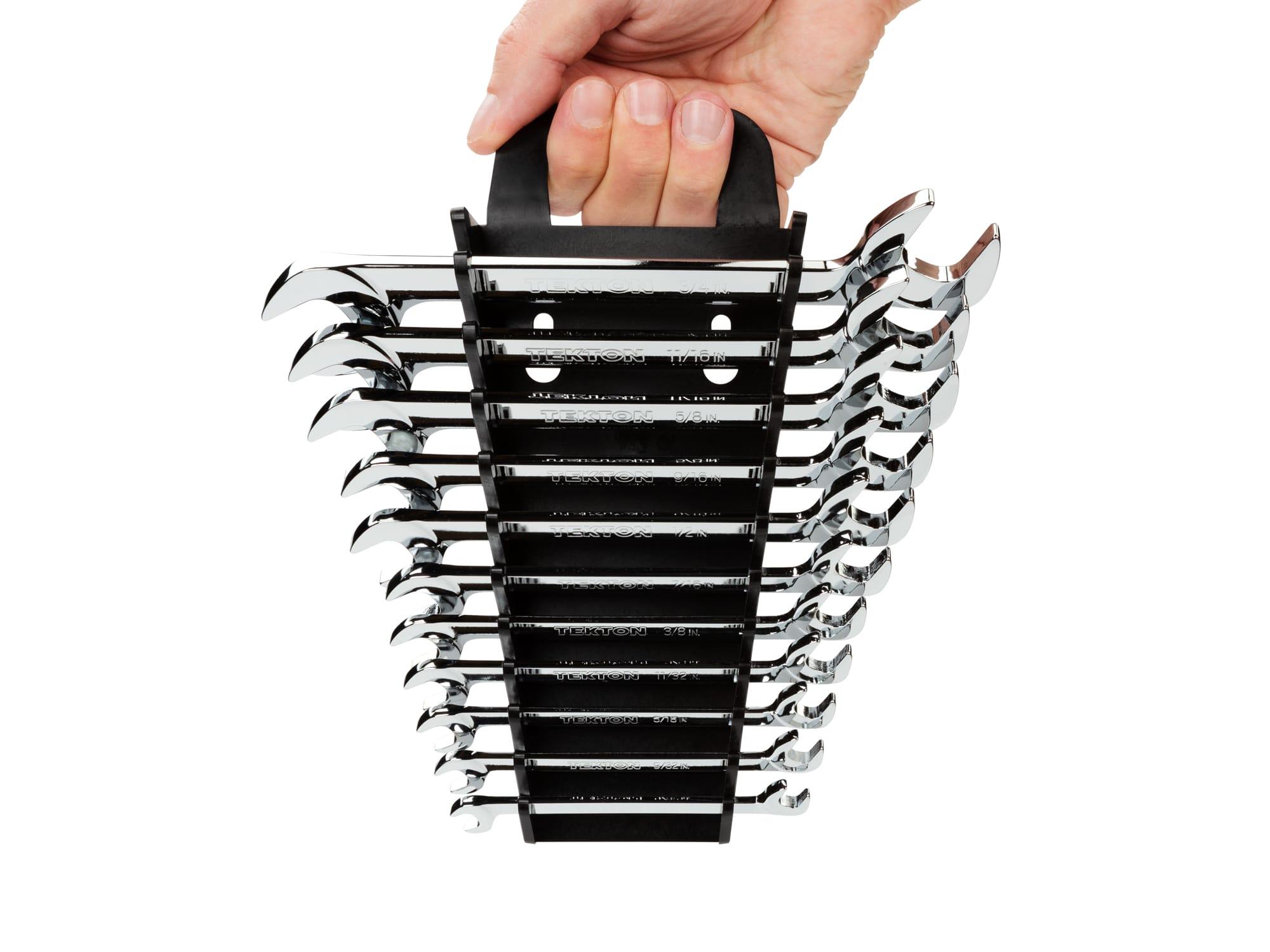 TEKTON WAE91103-T Angle Head Open End Wrench Set with Holder, 11-Piece (1/4 - 3/4 in.)