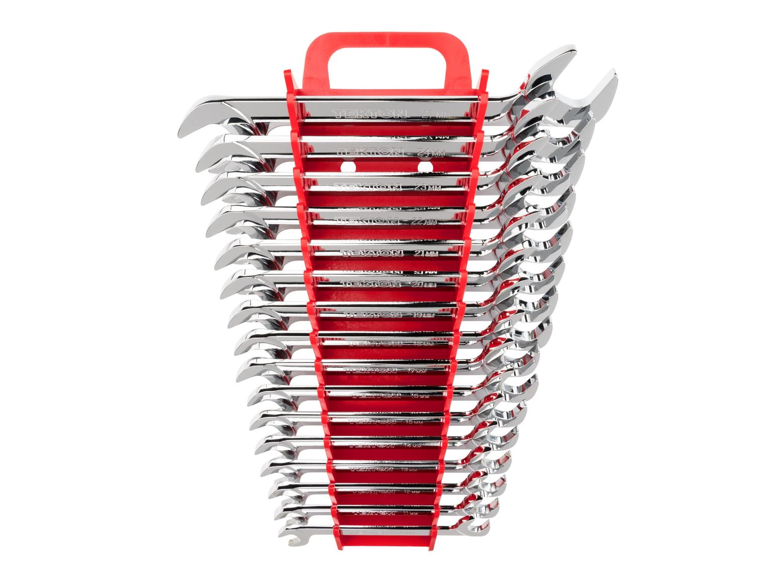 TEKTON WAE91202-T Angle Head Open End Wrench Set with Holder, 16-Piece (10 - 27 mm)
