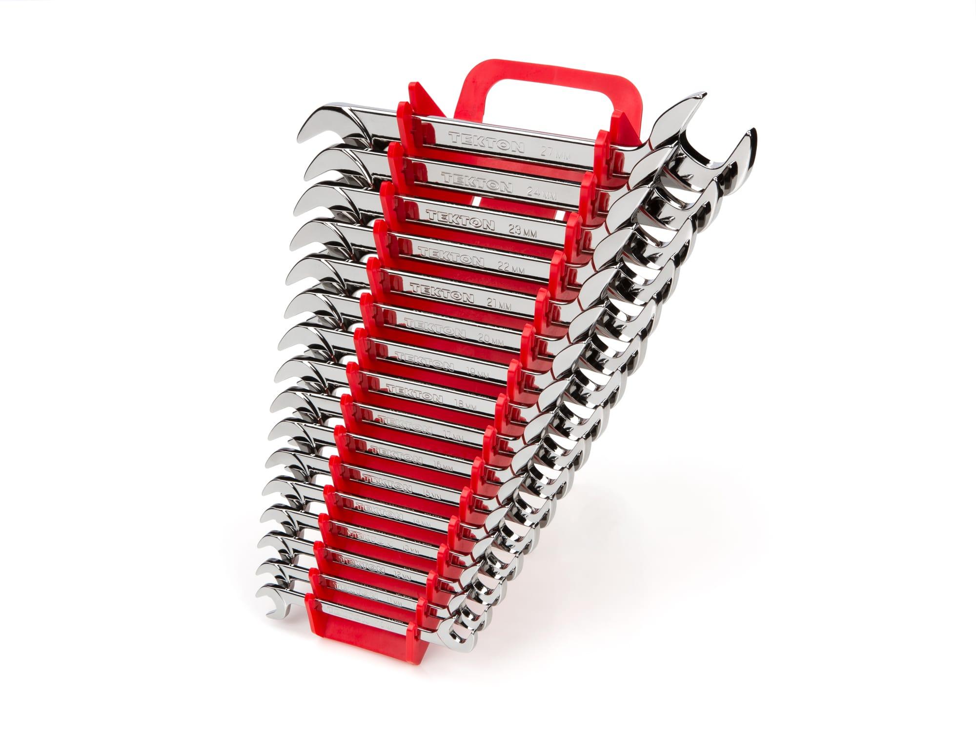 TEKTON WAE91202-T Angle Head Open End Wrench Set with Holder, 16-Piece (10 - 27 mm)