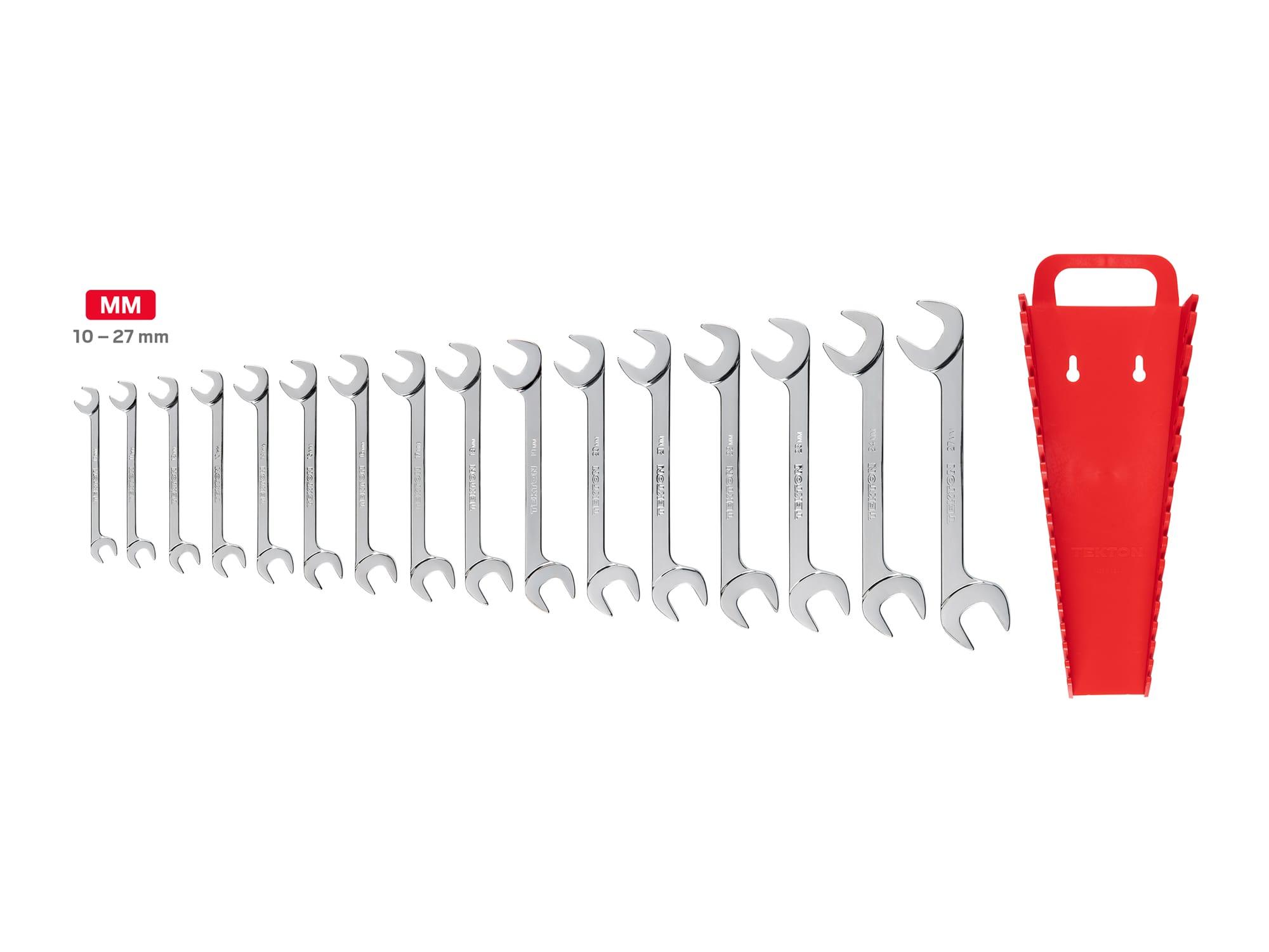 TEKTON WAE91202-T Angle Head Open End Wrench Set with Holder, 16-Piece (10 - 27 mm)