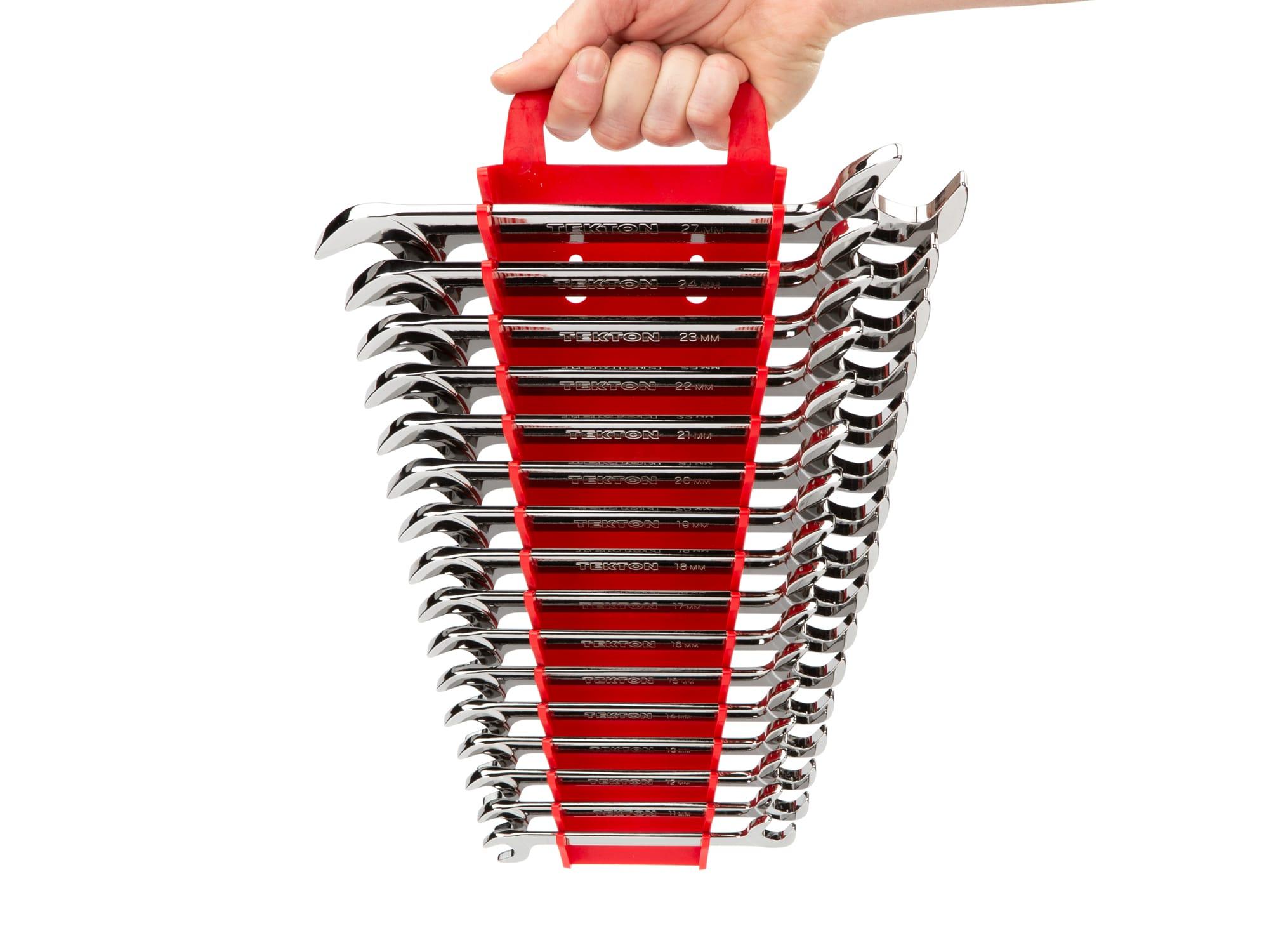 TEKTON WAE91202-T Angle Head Open End Wrench Set with Holder, 16-Piece (10 - 27 mm)
