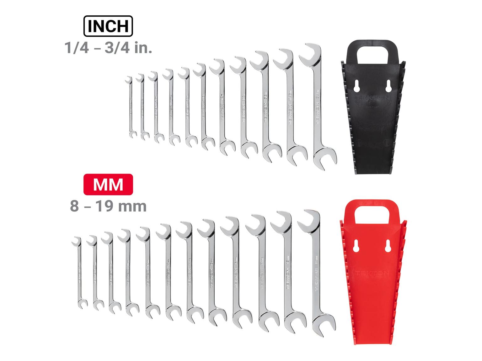 TEKTON WAE91301-T Angle Head Open End Wrench Set with Holder, 23-Piece (1/4 - 3/4 in., 8 - 19 mm)