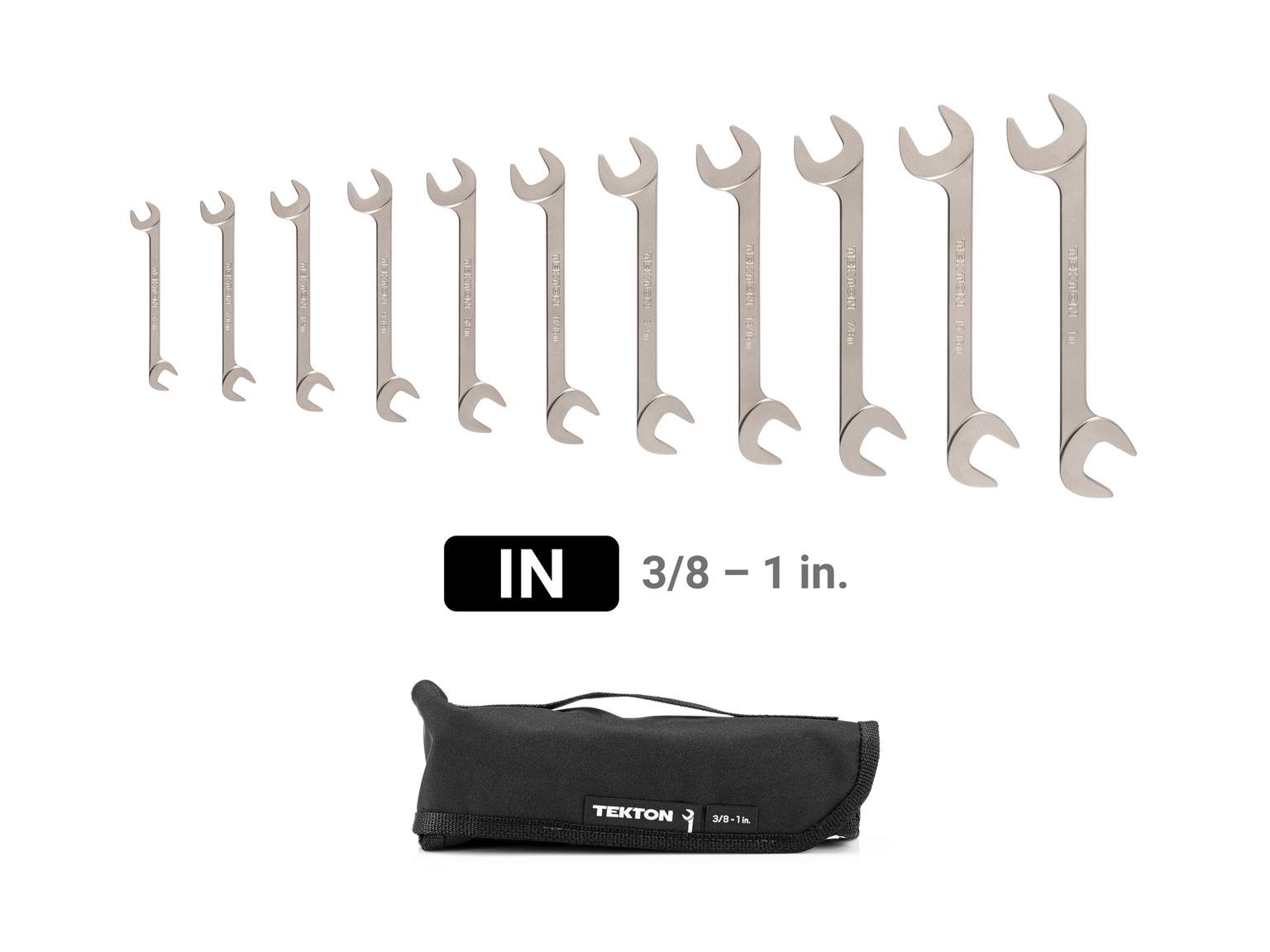 TEKTON WAE91402-T Angle Head Open End Wrench Set with Pouch, 11-Piece (3/8-1 in.)
