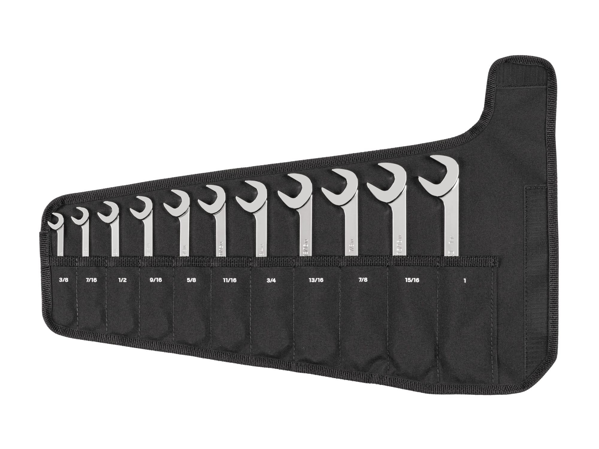 TEKTON WAE92102-T Angle Head Open End Wrench Set with Pouch, 11-Piece (3/8 - 1 in.)