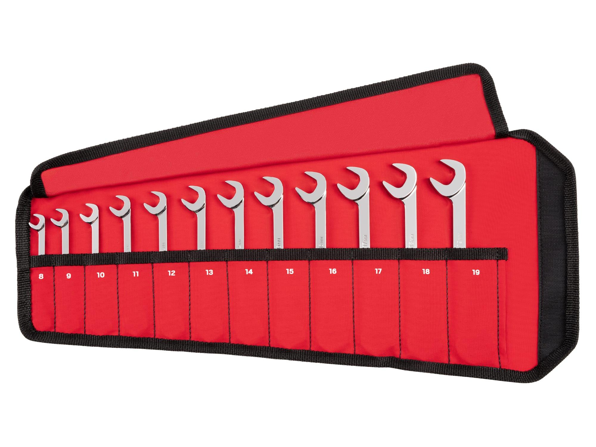 TEKTON WAE92201-T Angle Head Open End Wrench Set with Pouch, 12-Piece (8 - 19 mm)