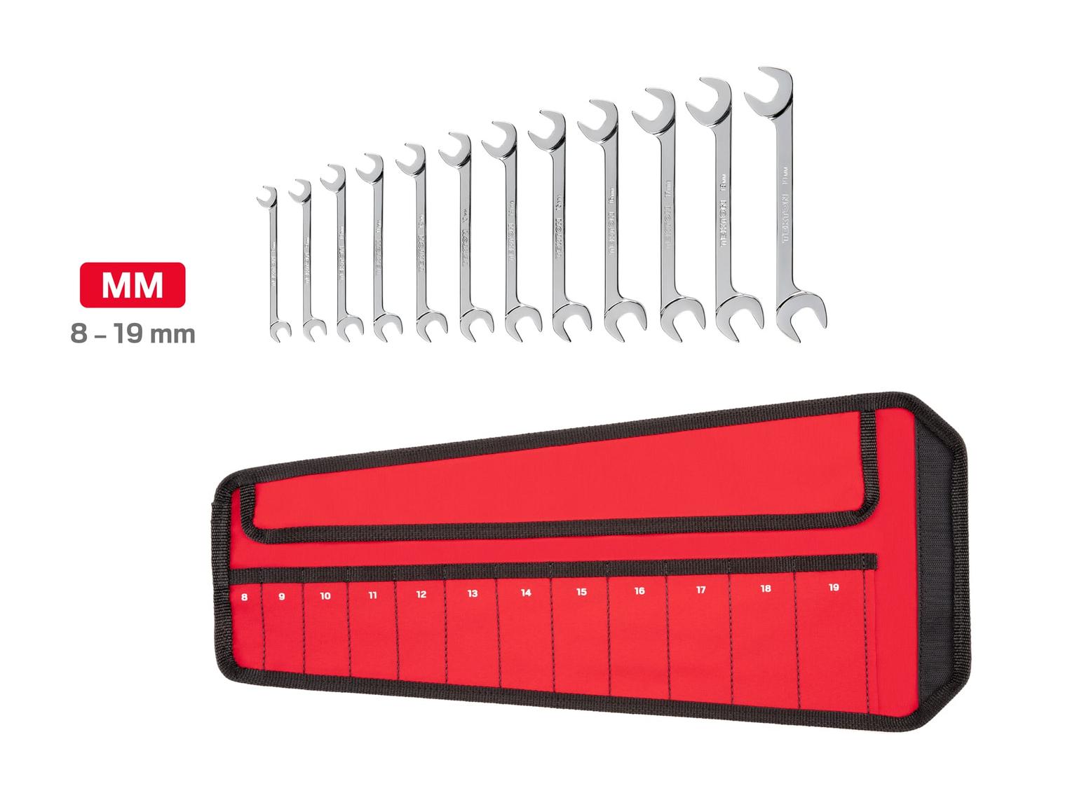 TEKTON WAE92201-T Angle Head Open End Wrench Set with Pouch, 12-Piece (8 - 19 mm)
