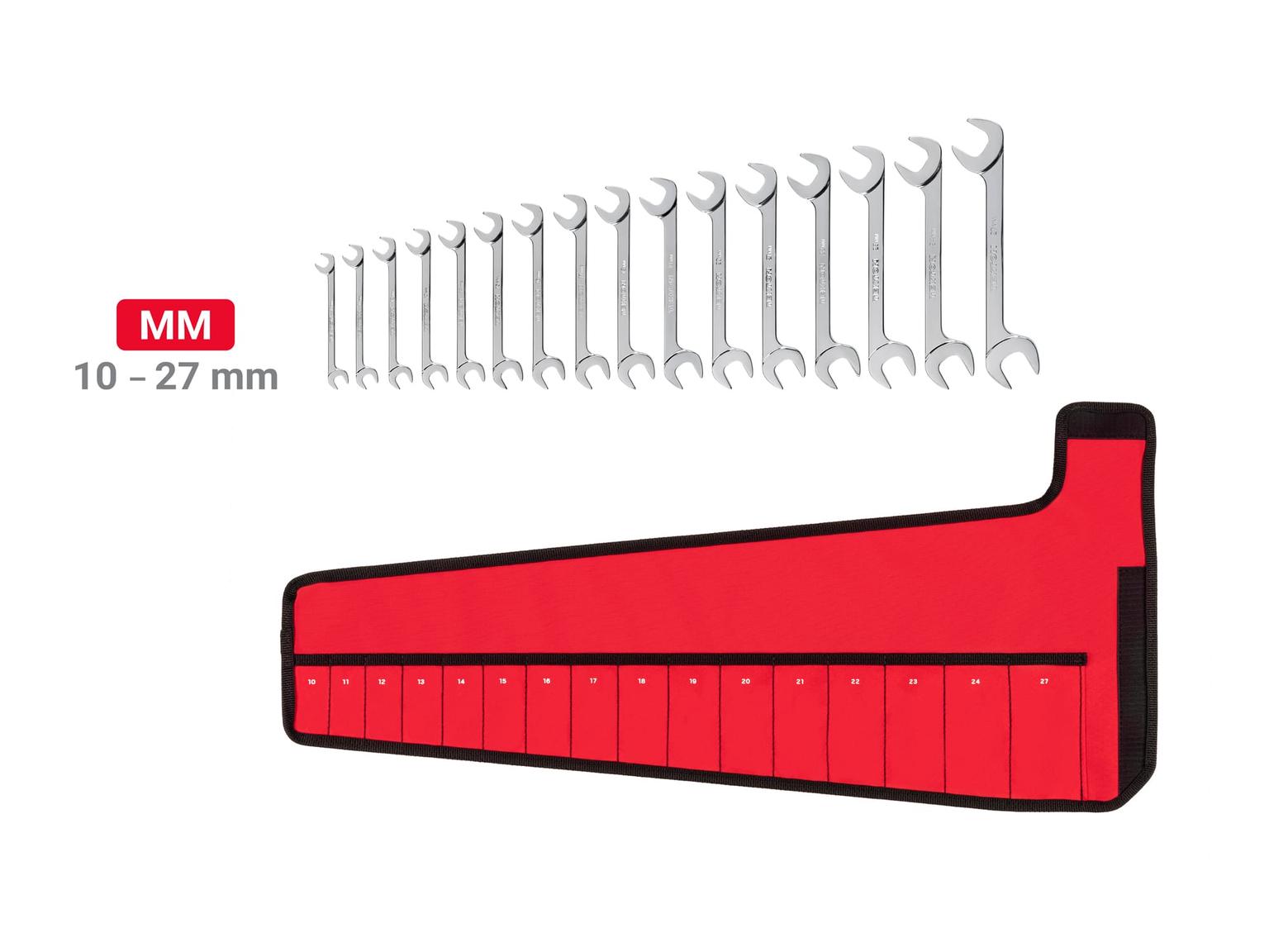 TEKTON WAE92202-T Angle Head Open End Wrench Set with Pouch, 16-Piece (10 - 27 mm)