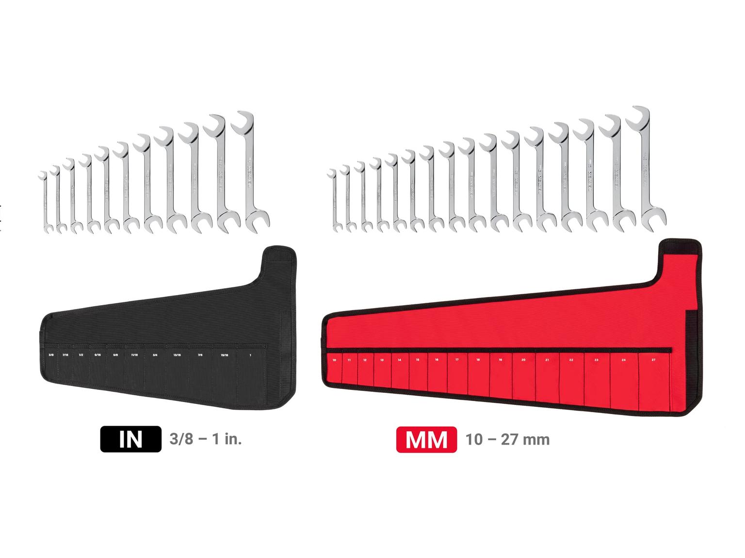 TEKTON WAE92302-T Angle Head Open End Wrench Set with Pouch, 27-Piece (3/8 - 1 in., 10 - 27 mm)