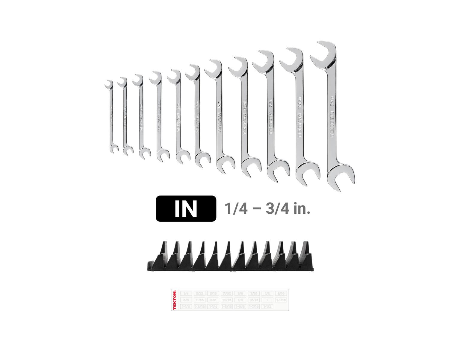 TEKTON WAE95101-T Angle Head Open End Wrench Set with Modular Slotted Organizer, 11-Piece (1/4 - 3/4 in.)