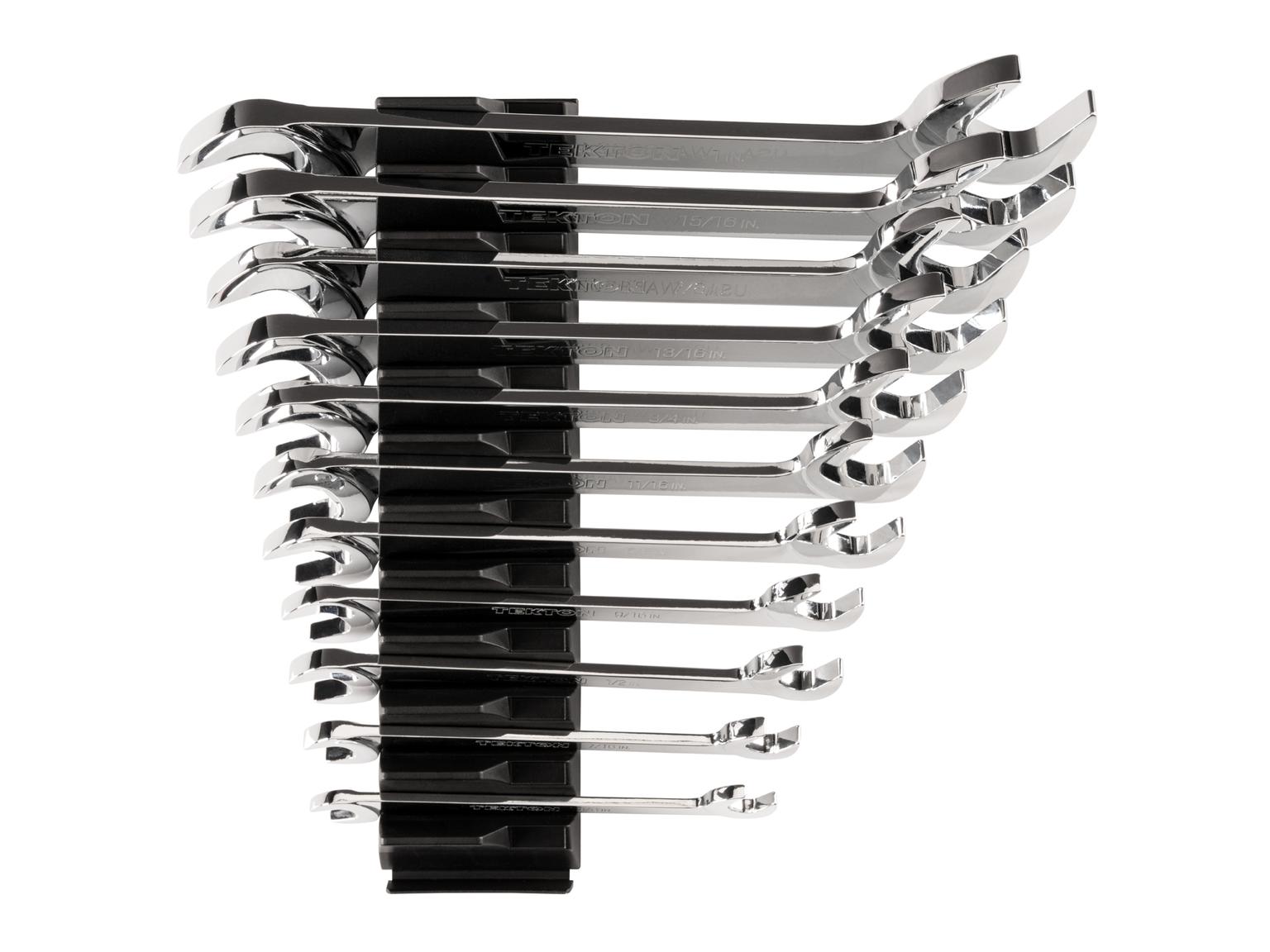 TEKTON WAE95102-T Angle Head Open End Wrench Set with Modular Slotted Organizer, 11-Piece (3/8 - 1 in.)