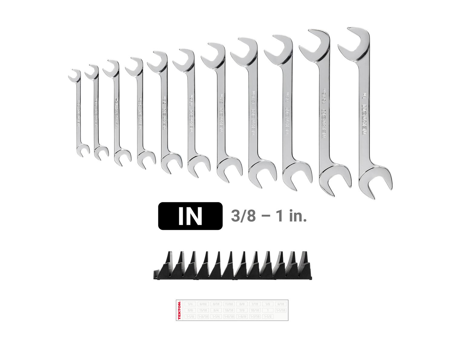 TEKTON WAE95102-T Angle Head Open End Wrench Set with Modular Slotted Organizer, 11-Piece (3/8 - 1 in.)