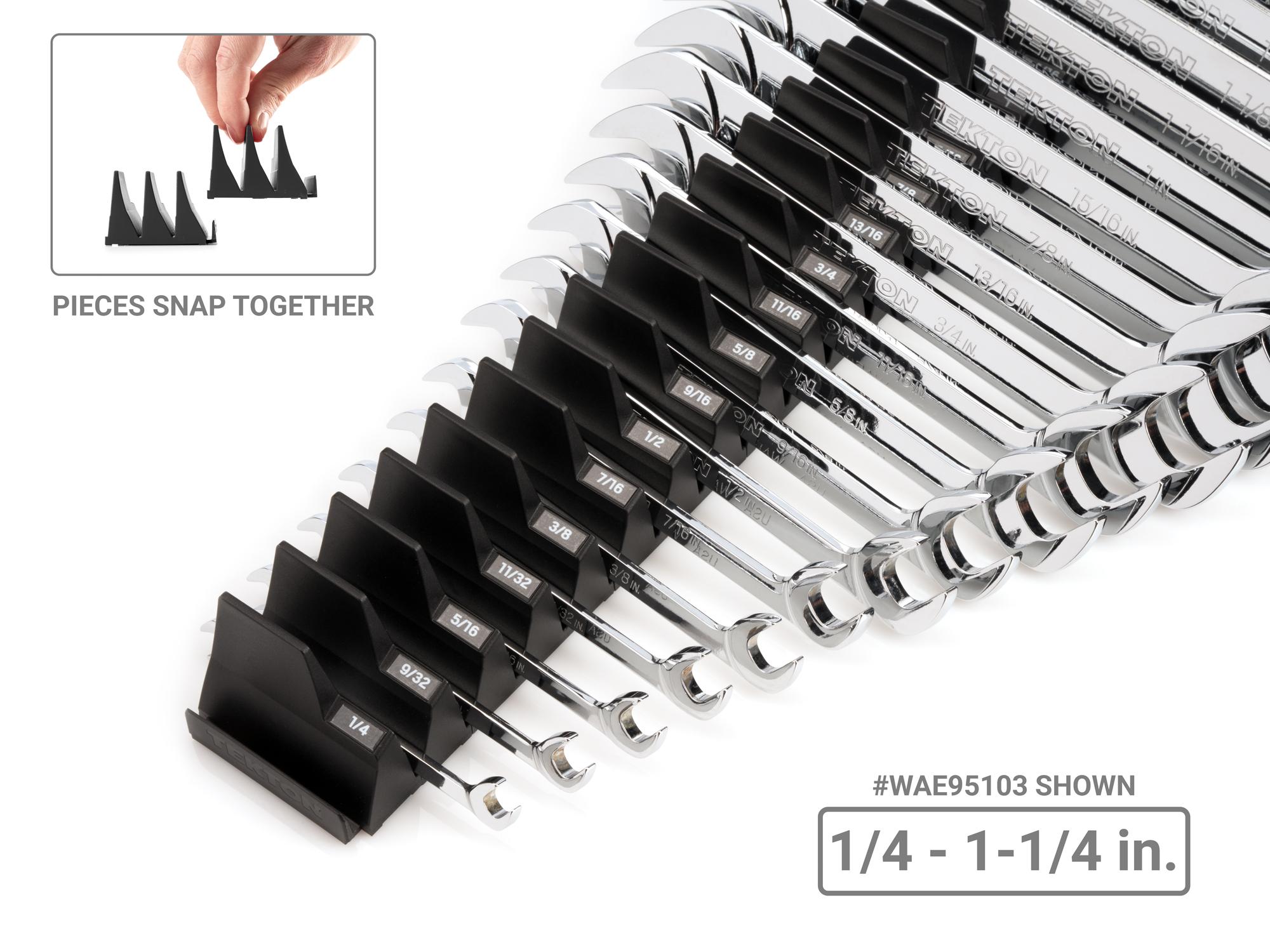 TEKTON WAE95102-T Angle Head Open End Wrench Set with Modular Slotted Organizer, 11-Piece (3/8 - 1 in.)